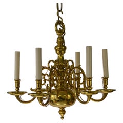 Used 1 Tier 17th Century Electric Model Dutch Brass Chandelier with 6 Lights H54xW57