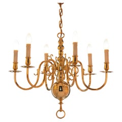 1 Tier 19th Century Electric Model Dutch Brass Chandelier with 8 Lights H50xW56
