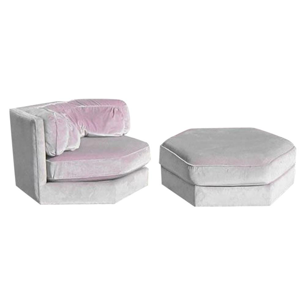 1 Velvet Hexagonal Flair Collection Lounge Chair and Ottoman by Bernhardt