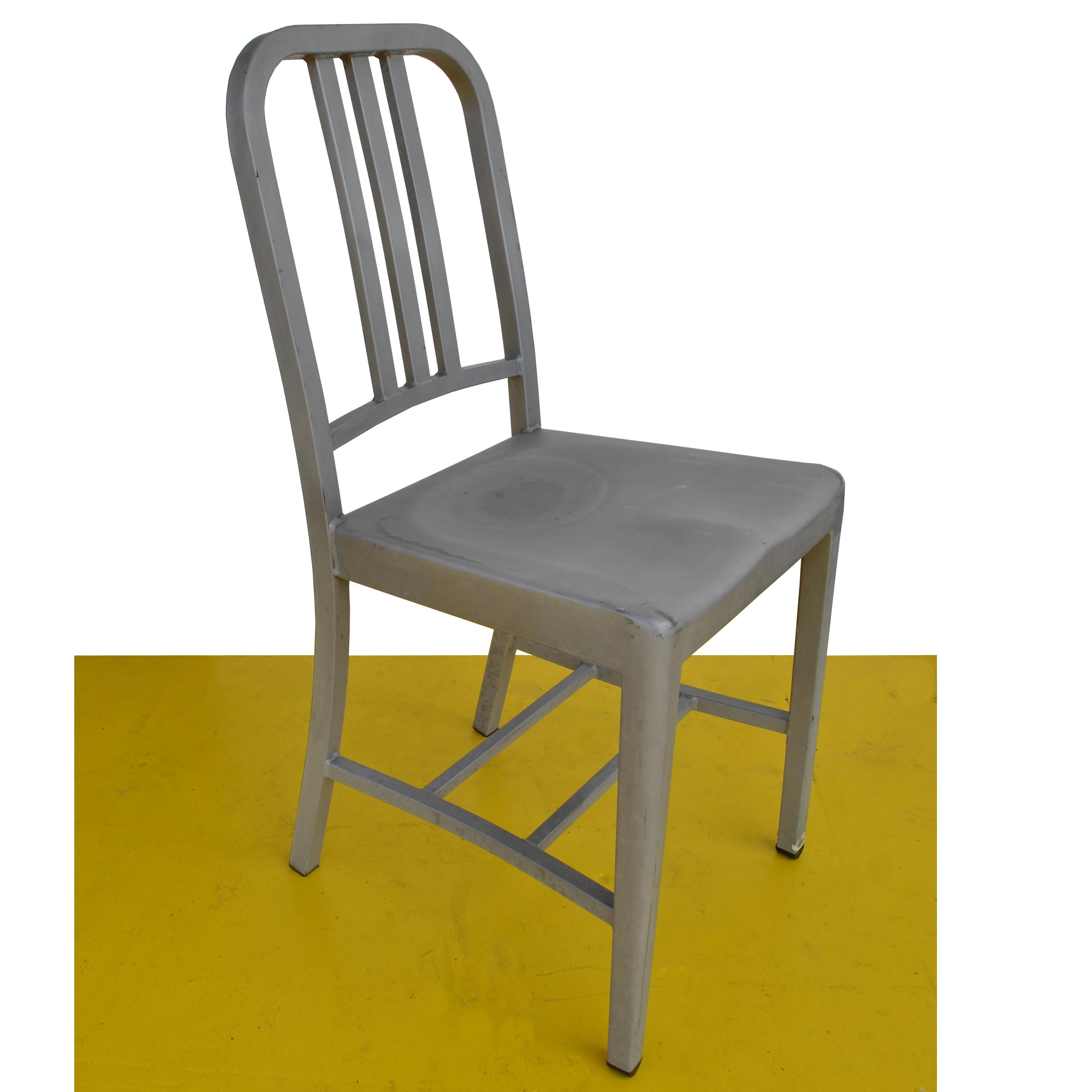 The Emeco navy aluminum chair, developed in collaboration with Alcoa in 1944, was designed for US Submarines. The navy utilized Emeco chairs because they are impervious to corrosion, non-magnetic, lightweight, fireproof and incredibly strong.
Emeco