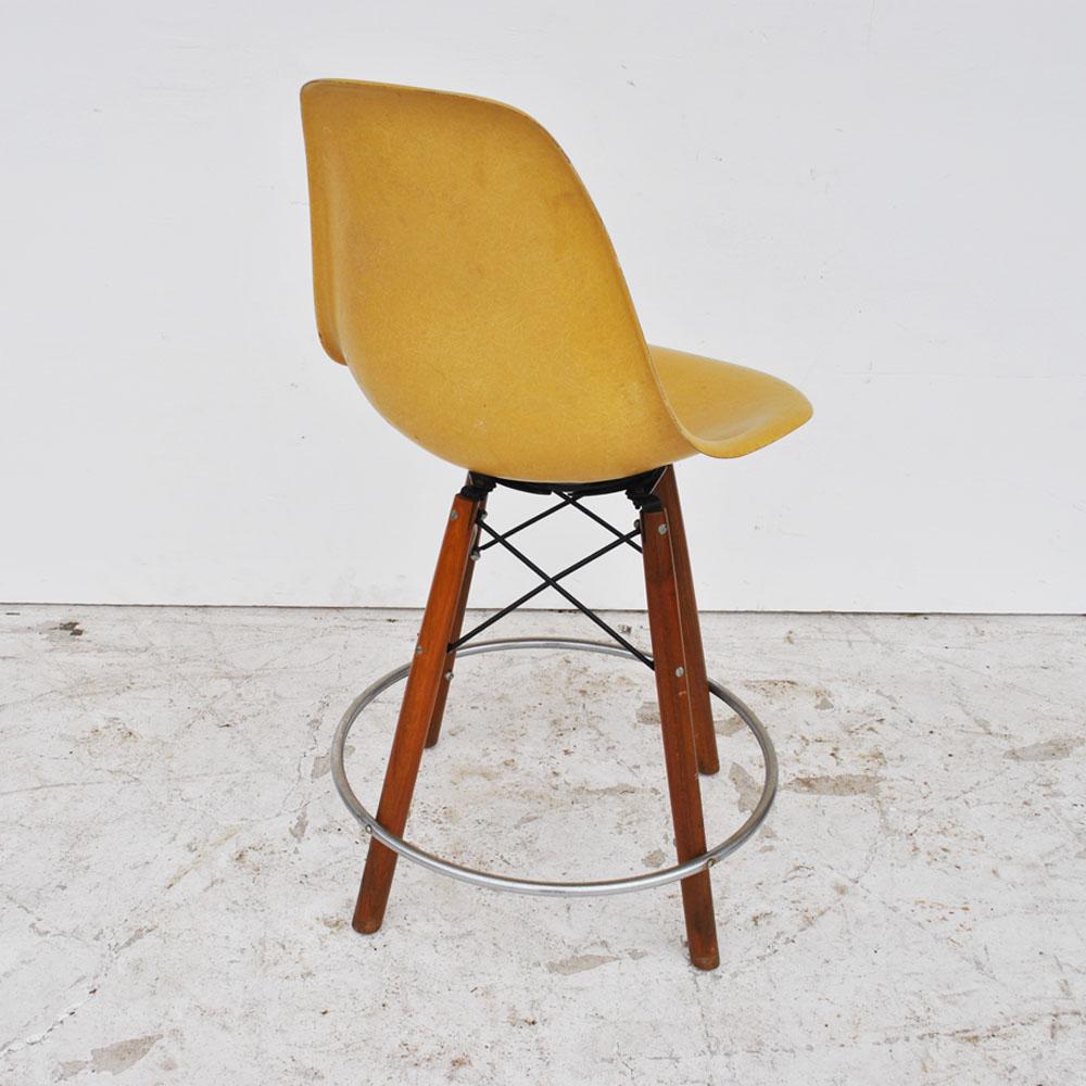 Mid-20th Century 1 Vintage Midcentury H Miller Eames Fiberglass Stool Walnut Base