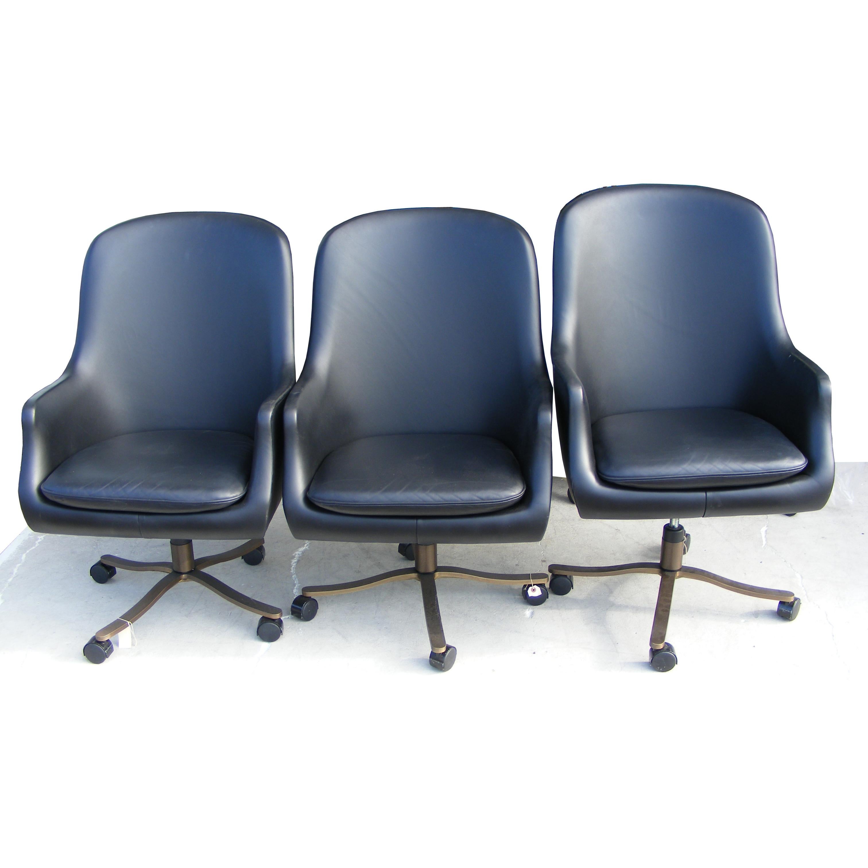 Mid-Century Modern 1 Vintage Midcentury Zographos Alpha Chair Black Leather Bronze Base For Sale