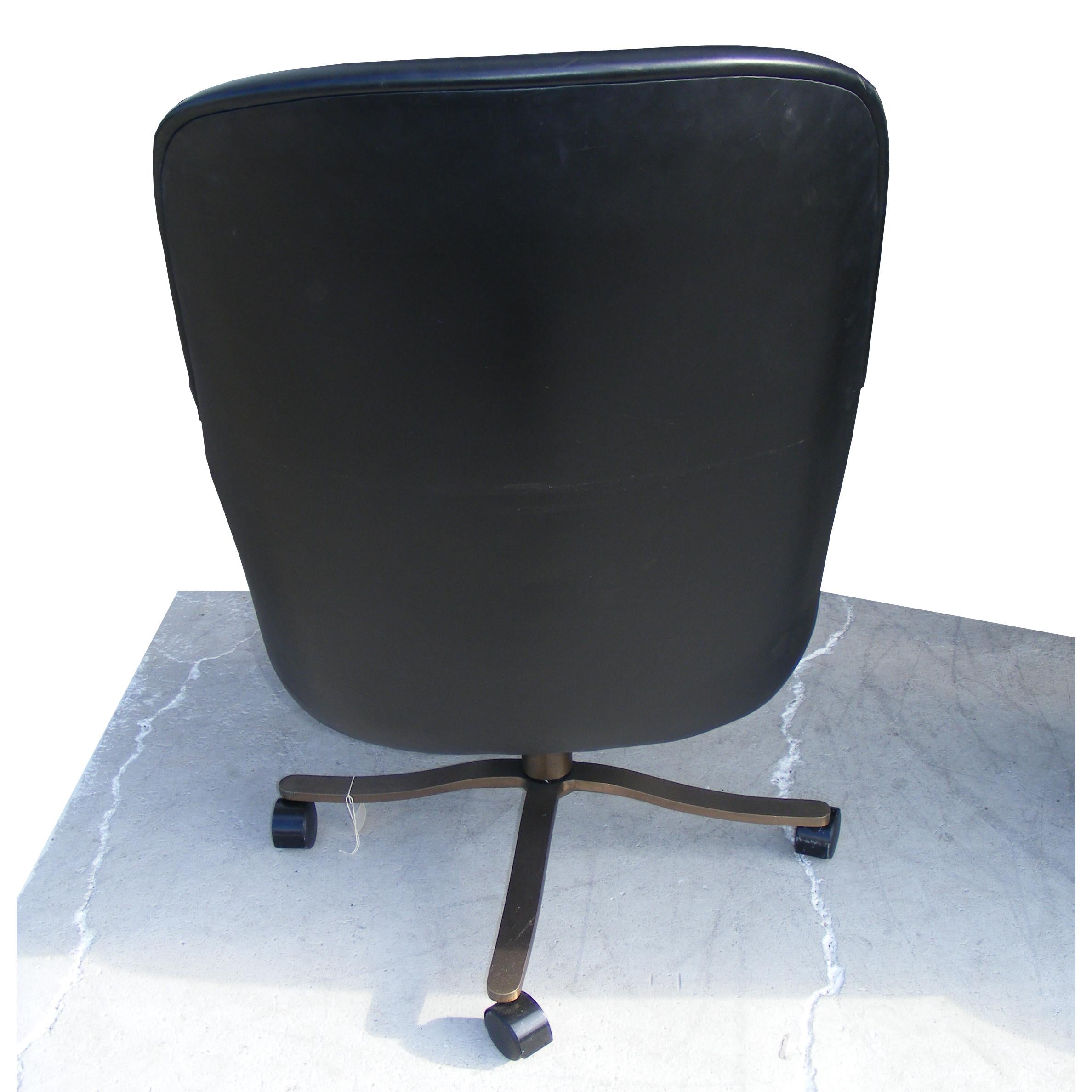 American 1 Vintage Midcentury Zographos Alpha Chair Black Leather Bronze Base For Sale
