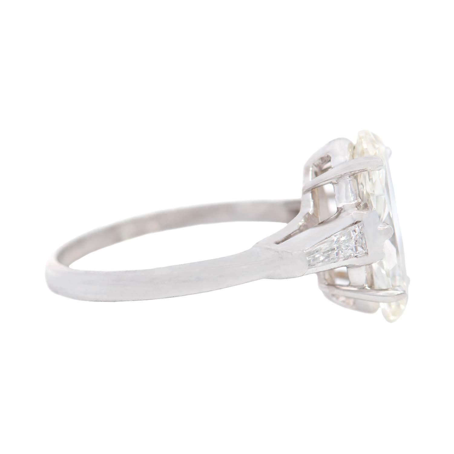 Baguette Cut 1 Vintage Platinum Moval Cut Diamond Engagement Ring 2.13ct For Sale