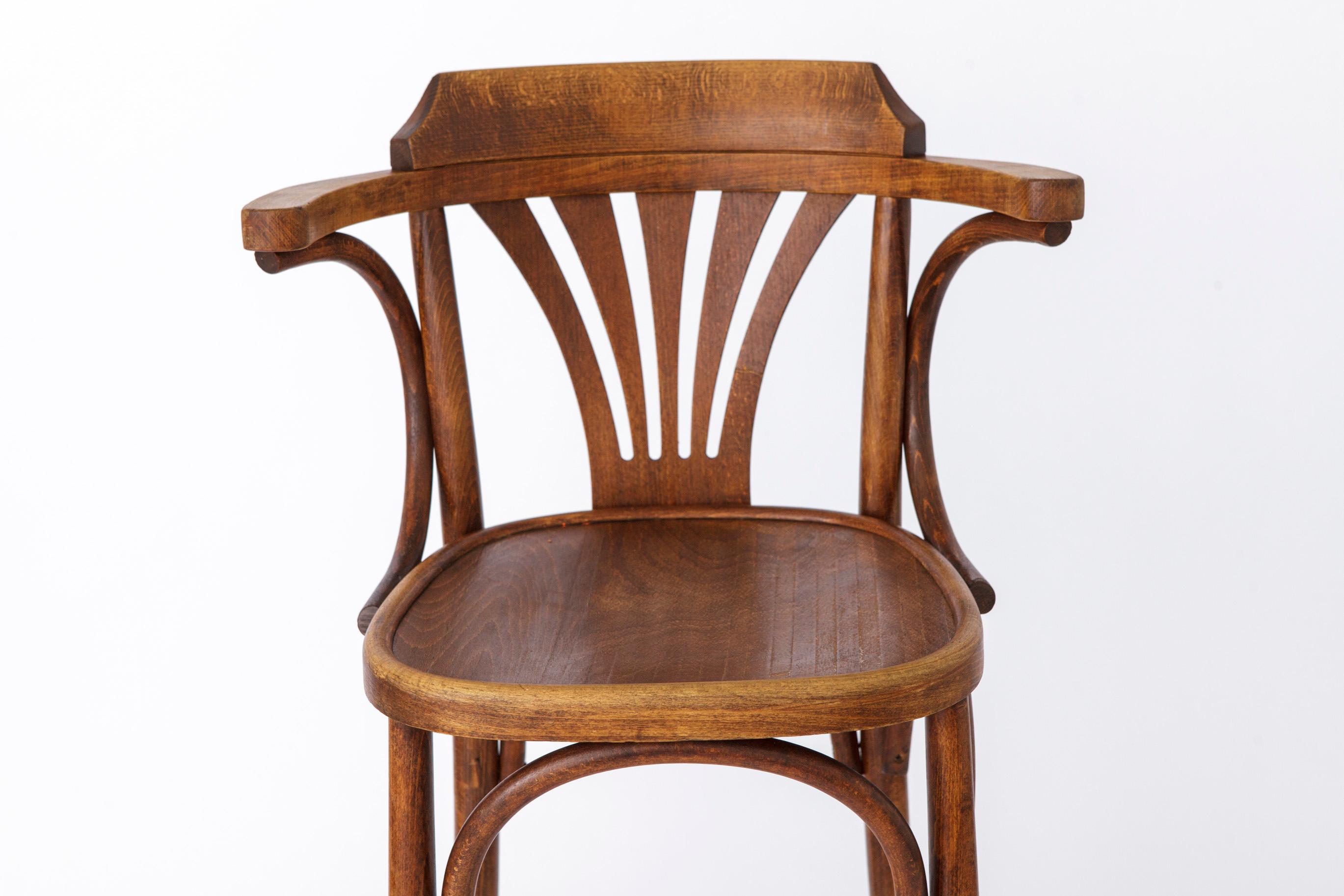 Mid-Century Modern 1 Vintage Wooden Irish Pub High Stools with Bentwood Technique 1960s-1970s For Sale