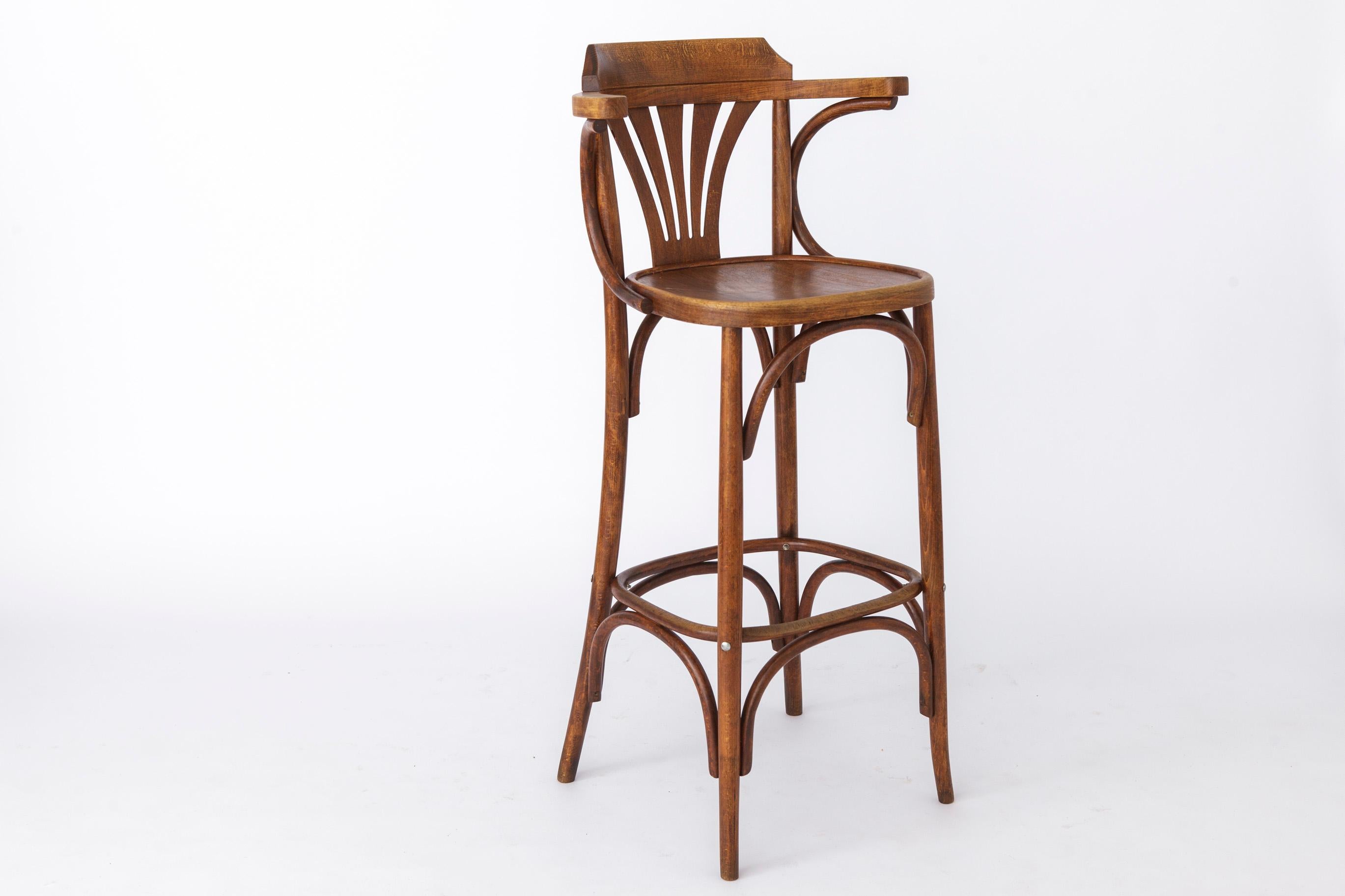 Mid-20th Century 1 Vintage Wooden Irish Pub High Stools with Bentwood Technique 1960s-1970s For Sale