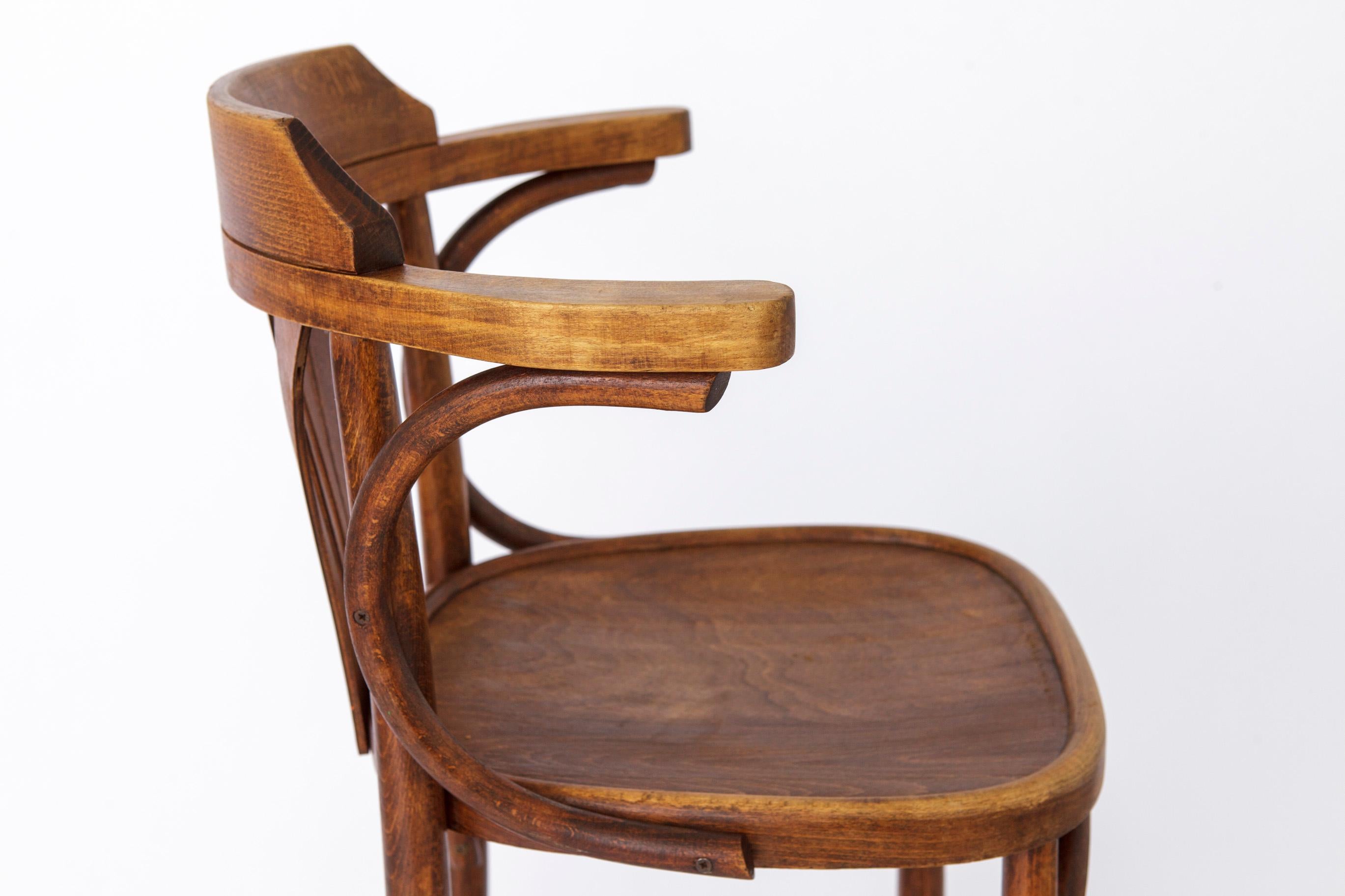 Teak 1 Vintage Wooden Irish Pub High Stools with Bentwood Technique 1960s-1970s For Sale