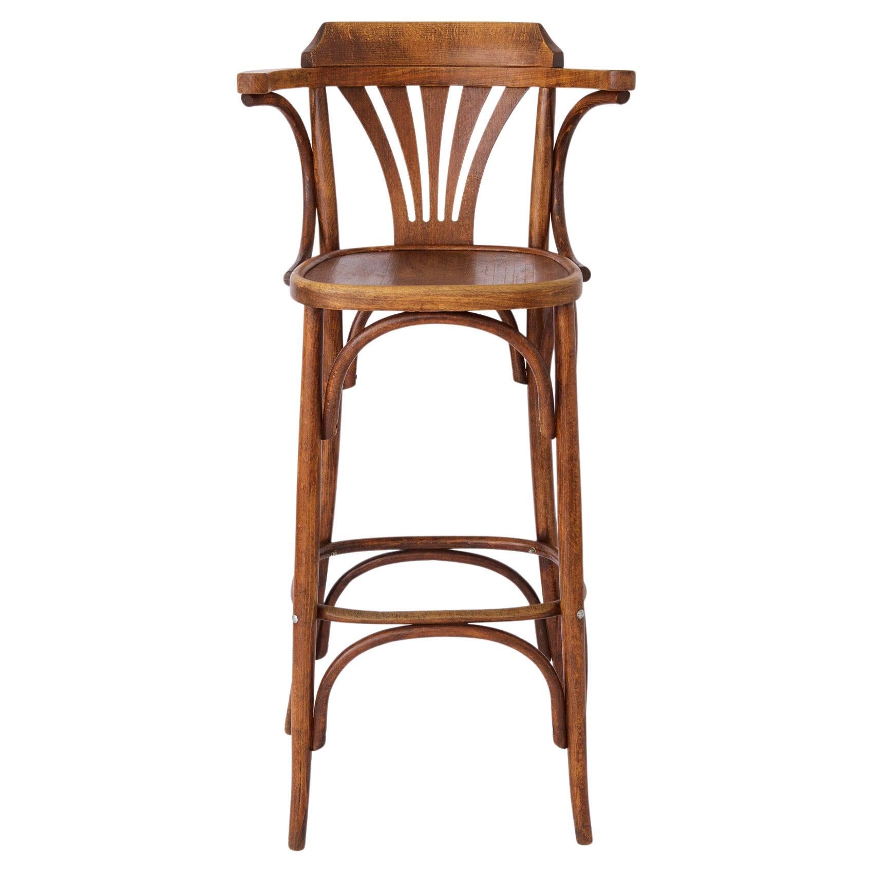 1 Vintage Wooden Irish Pub High Stools with Bentwood Technique 1960s-1970s For Sale