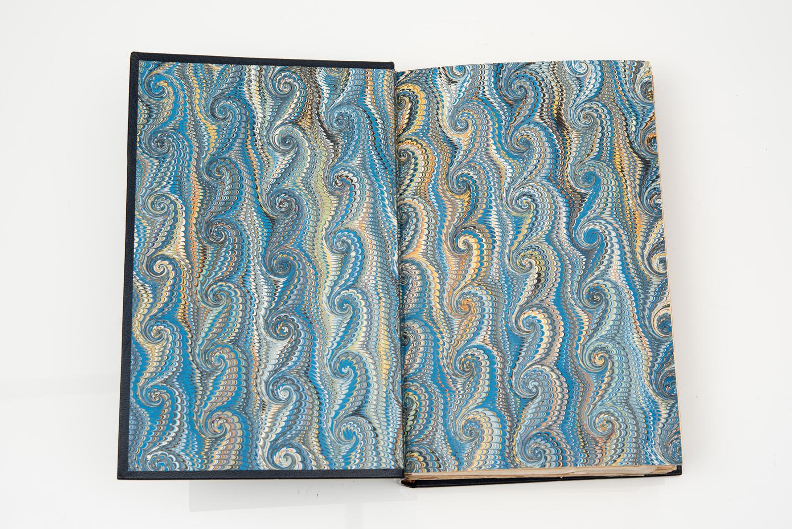 1 Vol. Winfield M. Thompson & Thomas W. Lawson, History of The America's Cup. Signed by Thompson. Rebound in full blue morocco, top edges gilt, raised bands, gilt panels, marbled endpapers. Published privately, Boston 1902.
H: 12