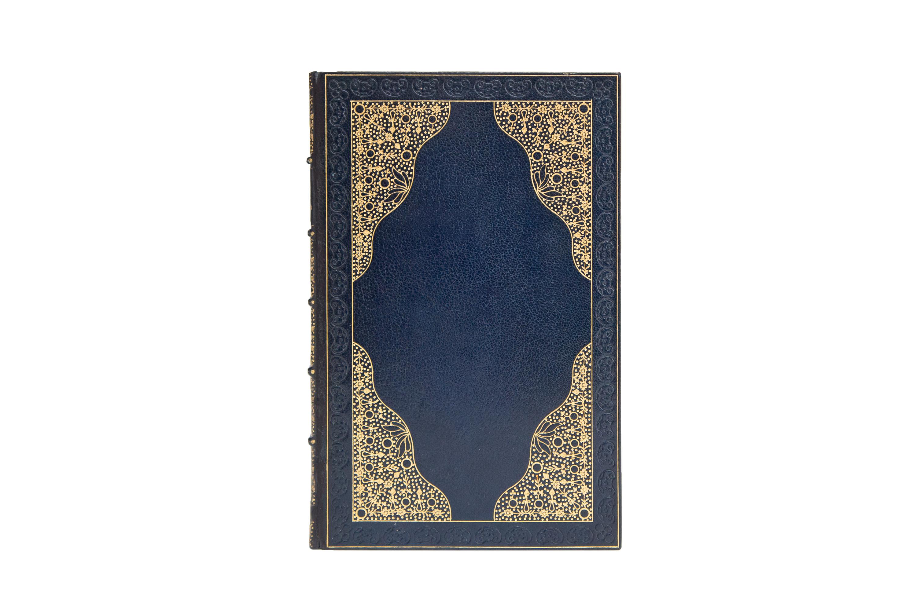 1 Volume. A.H. Bullen, Lyrics from the Dramatists of the Elizabethan Age. Bound in full blue morocco with covers displaying ornate gilt and open tooling. Raised bands, gilt with panels displaying ornate gilt detailing and label lettering in gilt,