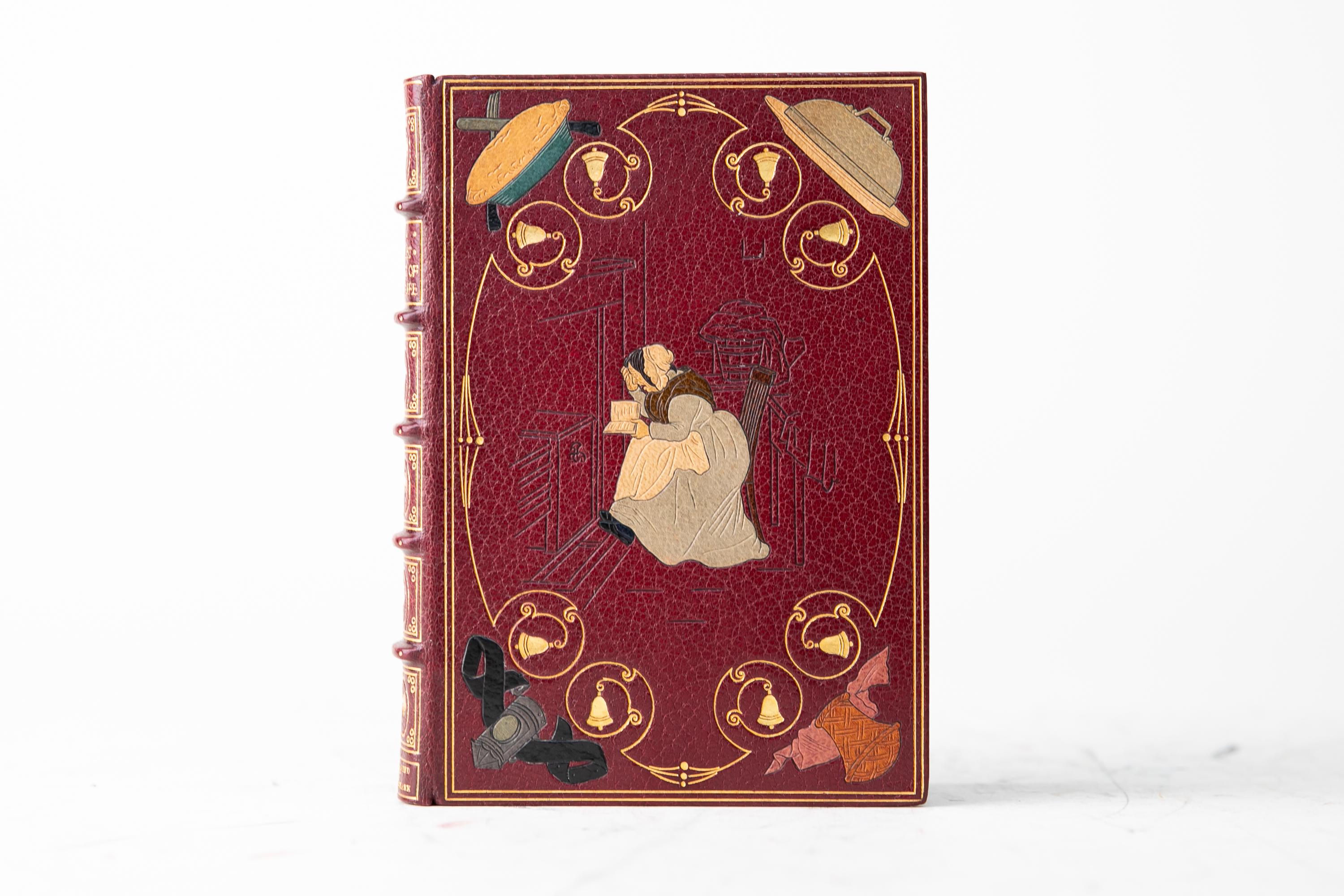 1 Volume. (Anon) The Greatest Plague of Life or The Adventures of a Lady in Search of a Good Servant. Bound by Kelliegram in full wine morocco with multi-colored inlay on the covers. Raised band spine with gilt-tooled detailing. All edges gilt silk