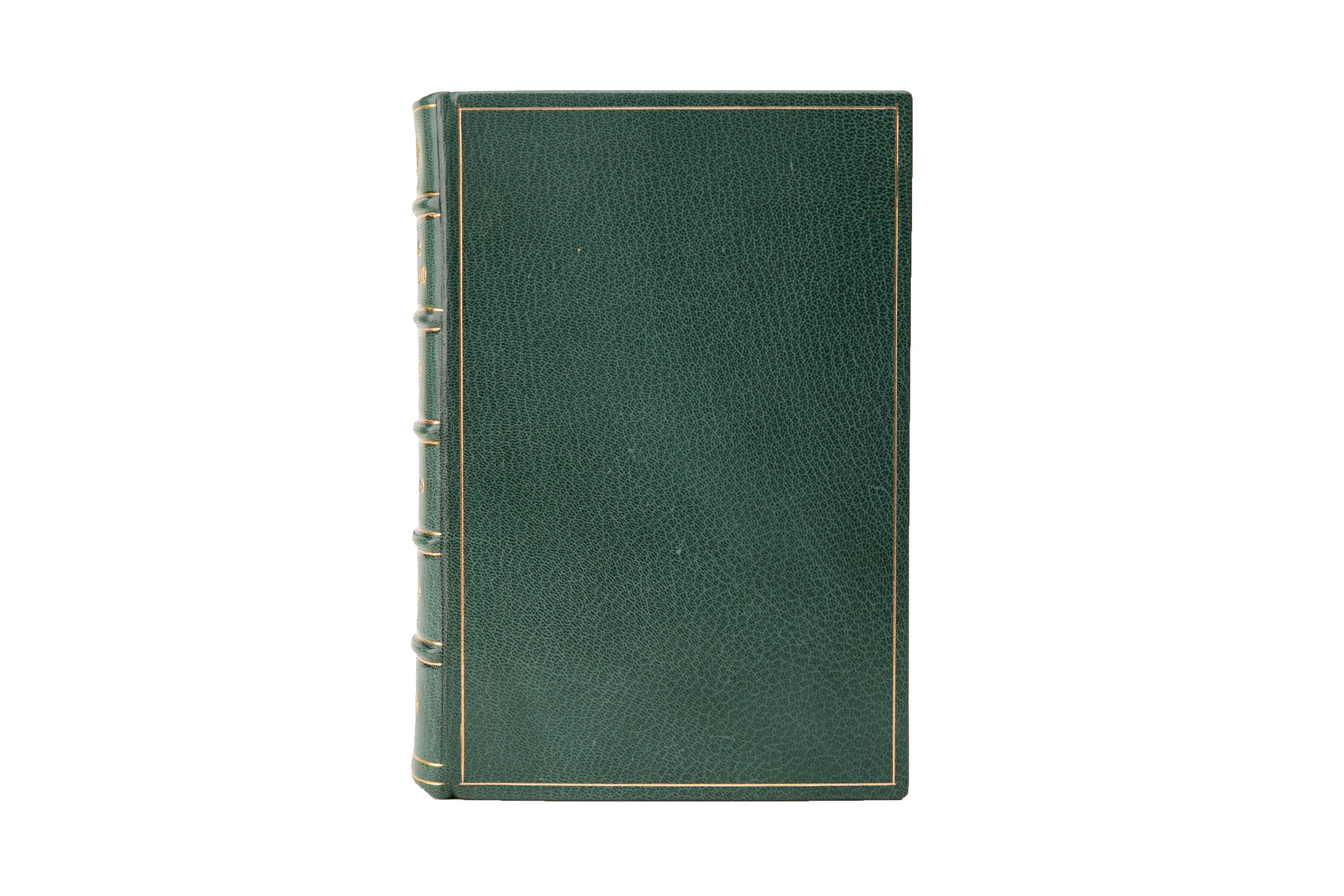 1 Volume. Ayn Rand, Atlas Shrugged. 1st Edition. Bound in full light green morocco with the covers and raised band spine displaying gilt-tooled detailing. All of the edges are gilt with marbled endpapers. New York: Random House, 1957.