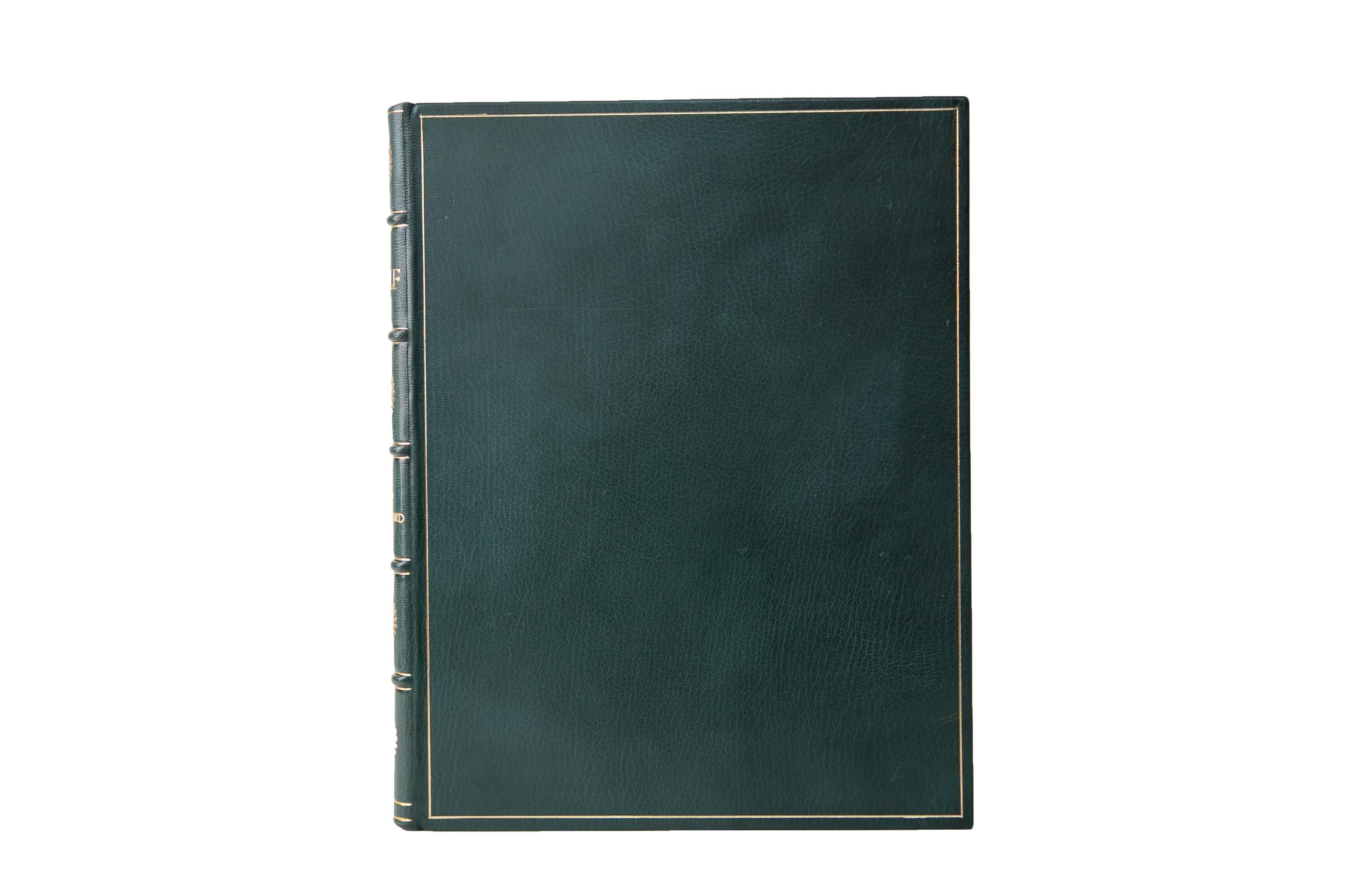 1 Volume. Bob MacDonald, Golf. First Edition. Bound in full green morocco with the covers displaying a gilt-tooled border, The spine displays raised bands, bordering, floral panel details, and label lettering, all gilt-tooled. All of the edges are
