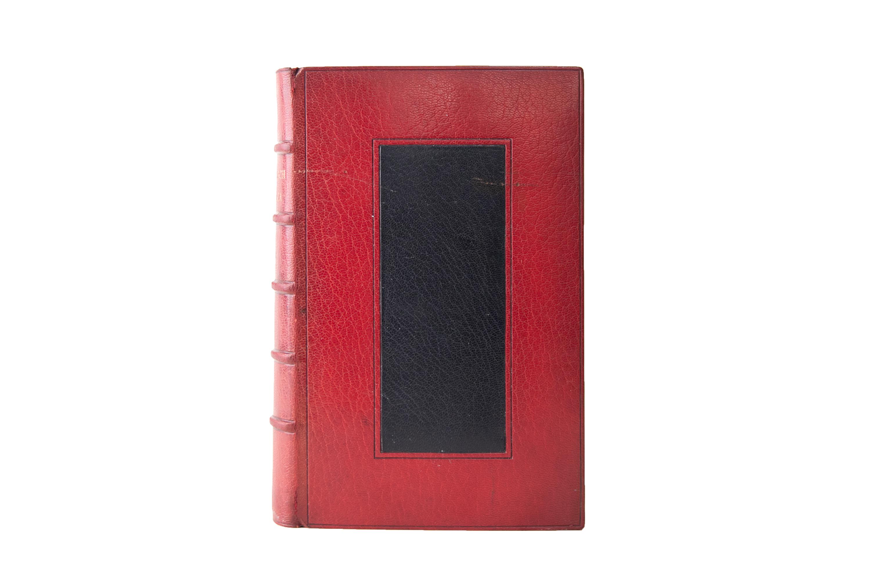 1 Volume. Charles S. Goldman, With General French and the Cavalry in South Africa. Extra Illustrated Edition. Bound by Riviere in full red morocco with a rectangular onlay of navy morocco on both covers. The spines display raised bands and