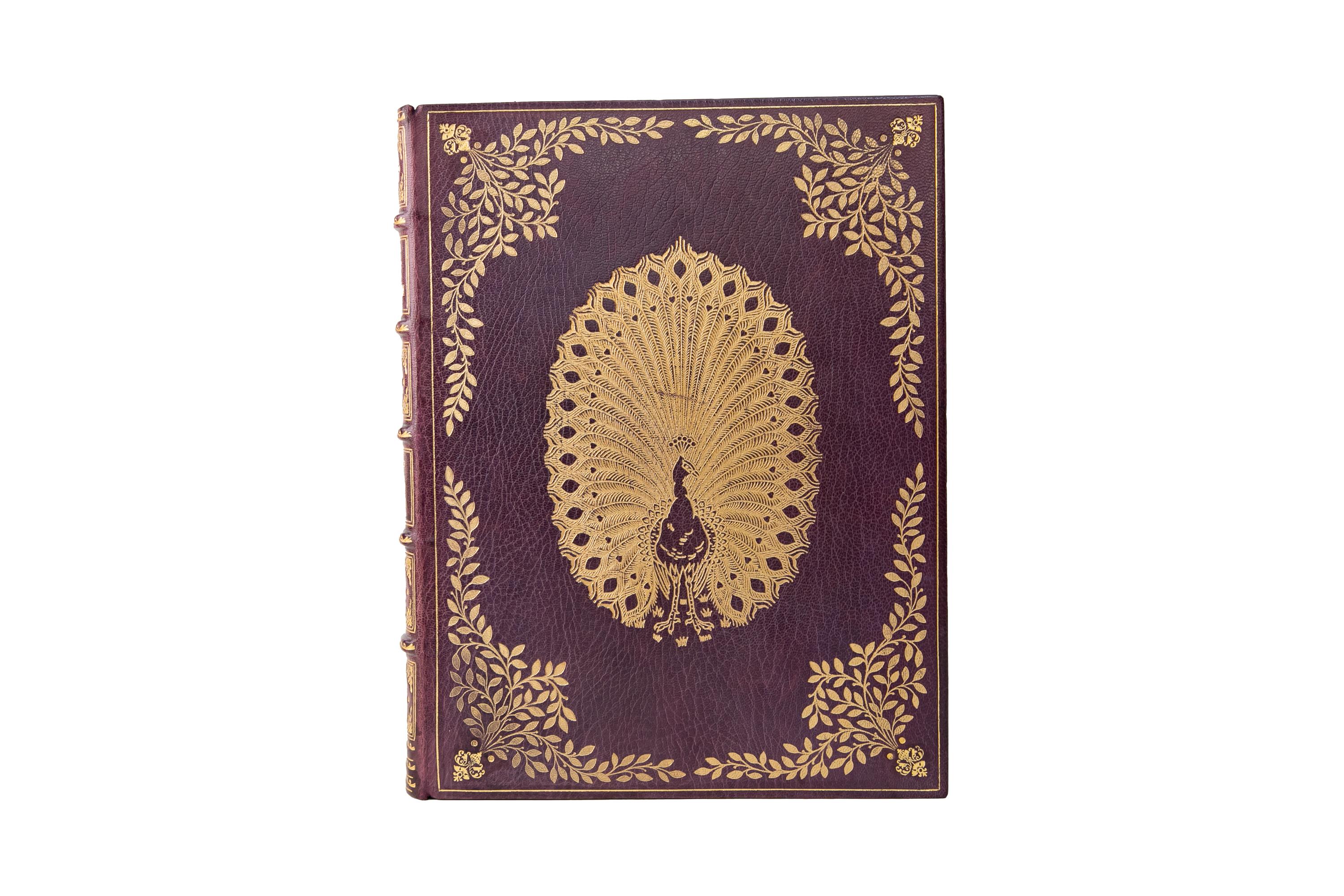 1 Volume. Edward Fitzgerald, Rubáiyát of Omar Khayyám. Signed Limited Edition. Bound by Zaehnsdorf in full purple morocco with an ornate gilt-tooled cover displaying a peacock bordered in vines and raised band spine with ornate gilt-tooled