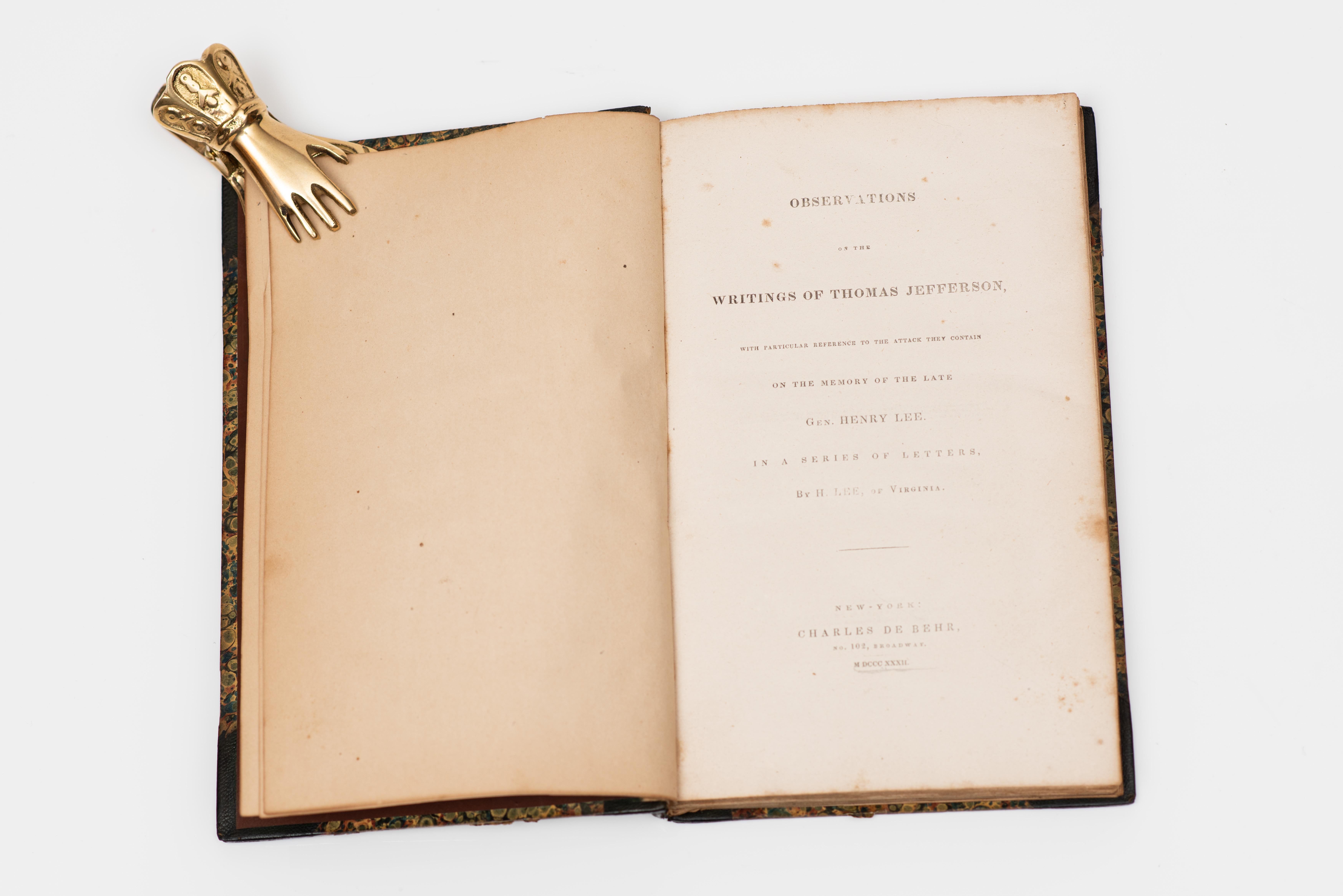 Britannique 1 Volume. Le général Henry Lee. observations sur les écrits de Thomas Jefferson en vente