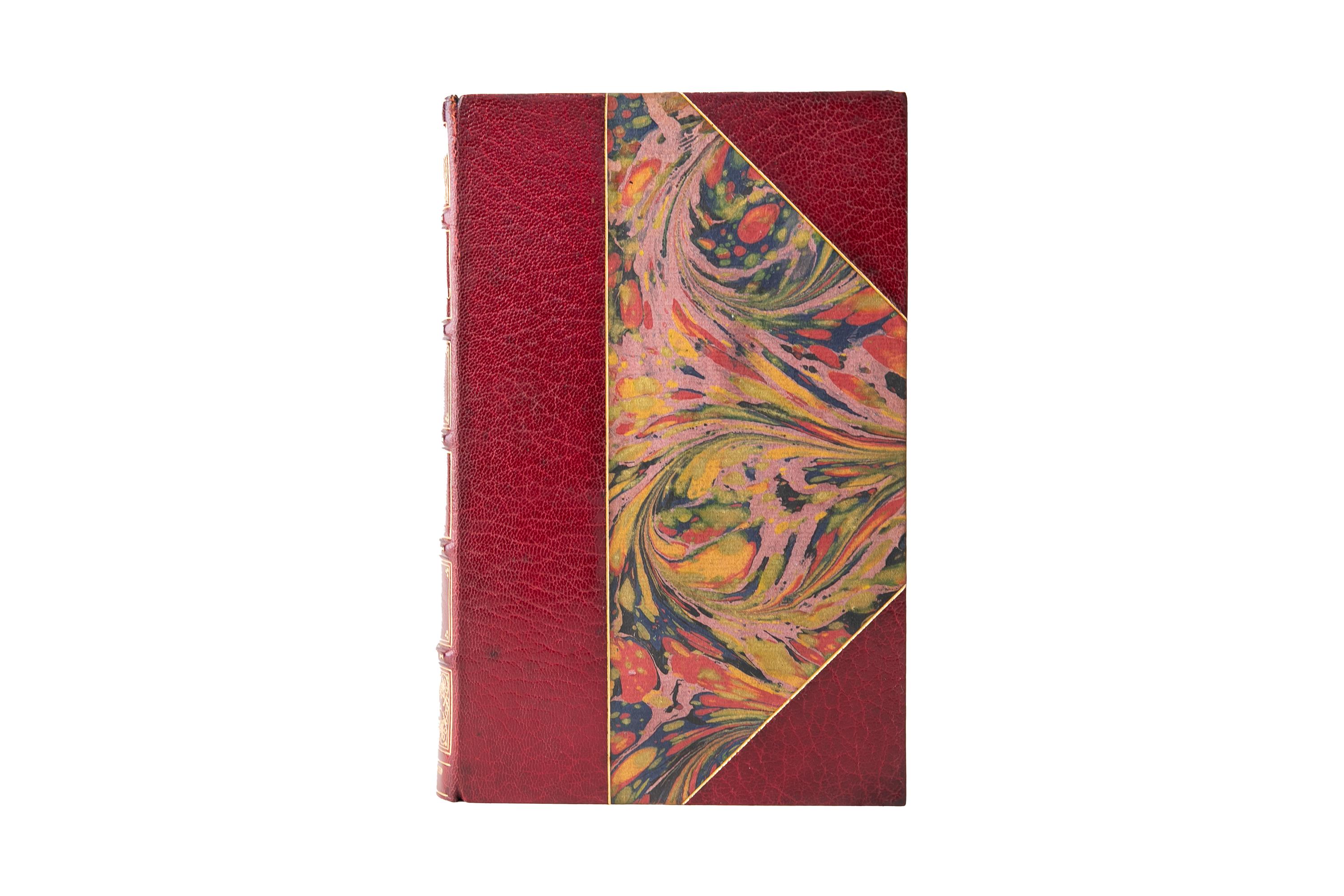 1 Volume. H. Noel Williams, The Fascinating Duc de Richelieu. First Edition. Bound by Bayntun in 3/4 wine morocco and marbled boards bordered in gilt-tooling with a gilt-tooled raised band spine. all edges gilt with marbled endpapers. 20 extra