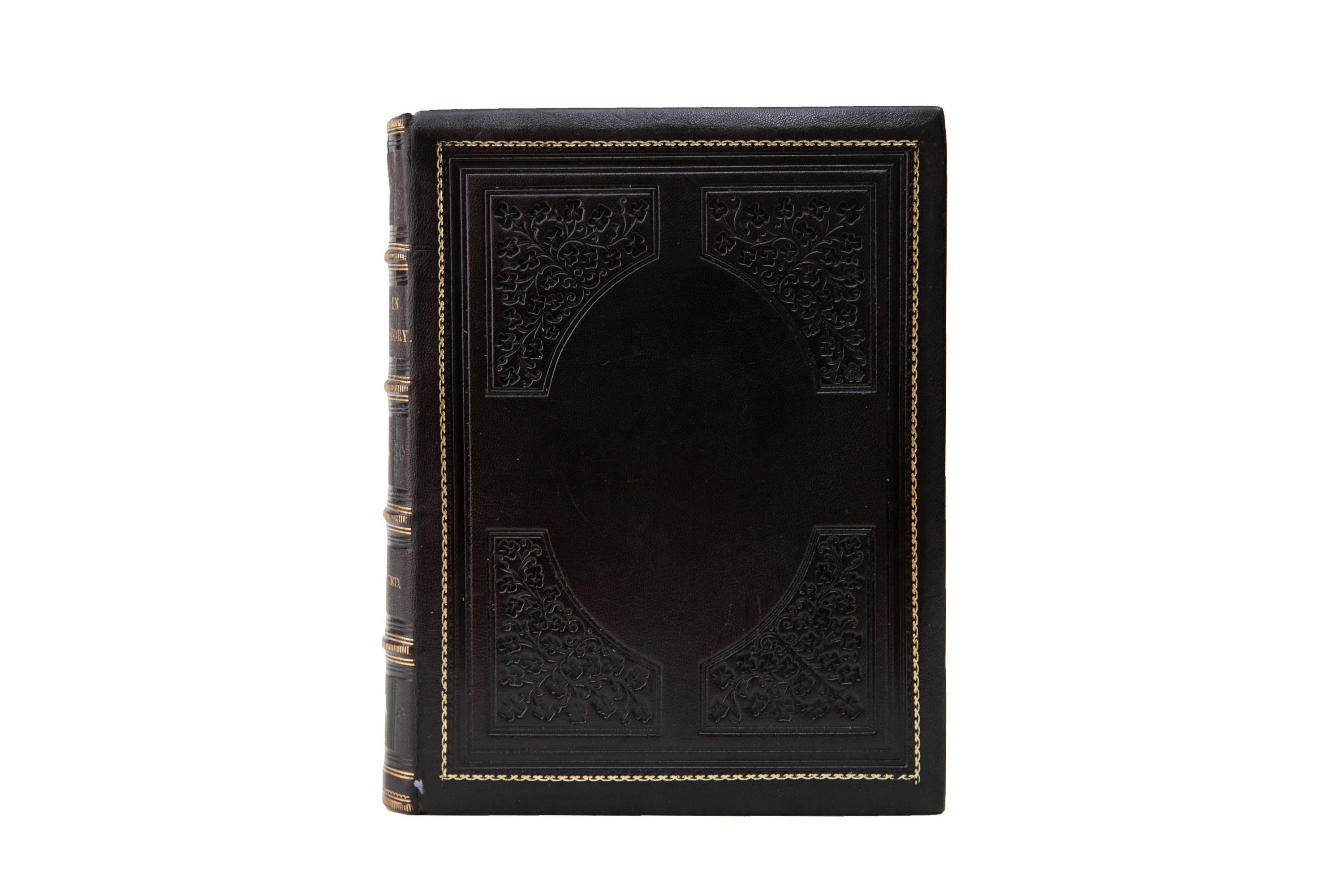 1 Volume. Harriet Beecher Stowe, Women in Sacred History. Bound in full brown morocco with the cover displaying a gilt-tooled border and open-tooled floral corner details. The spines display raised bands, panel details, and label lettering, all