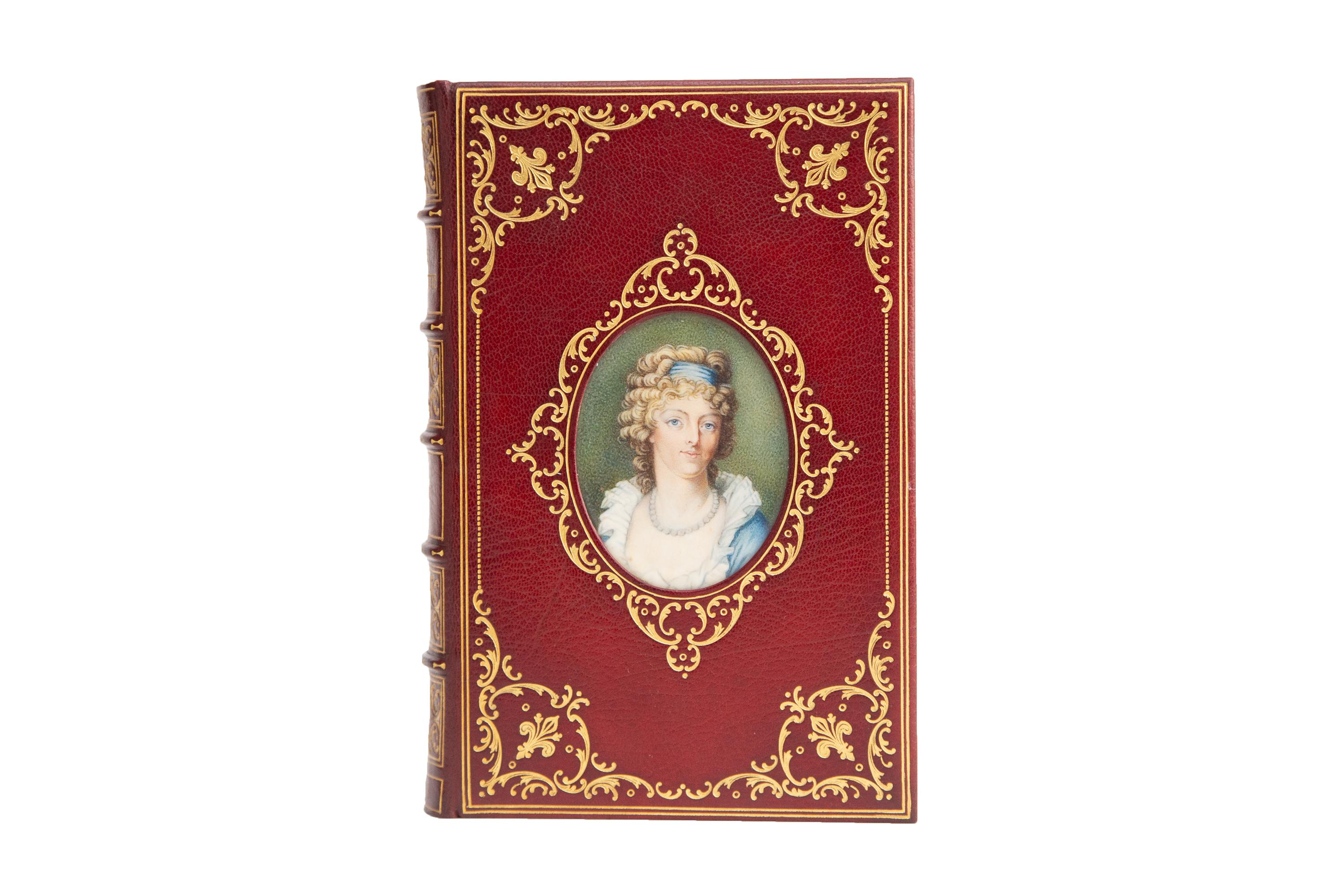 1 Volume. Hilaire Belloc, Marie Antoinette. First Edition. A lovely Cosway-style binding by Bayntun-Riviere. Bound in full red crushed morocco with the cover displaying an insert portrait of Marie Antoinette under glass bordered in ornate