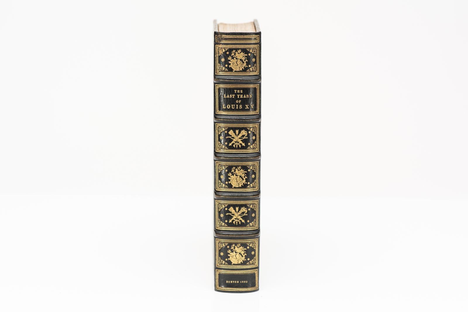 1 Volume. Imbert De Saint-Amand. The Last Years of Louis XV. Bound in Full blue morocco with silk and pink leather doublers by David, ornate gilt on covers and spines, raised bands, top edges gilt,profusely illustrated throughout with