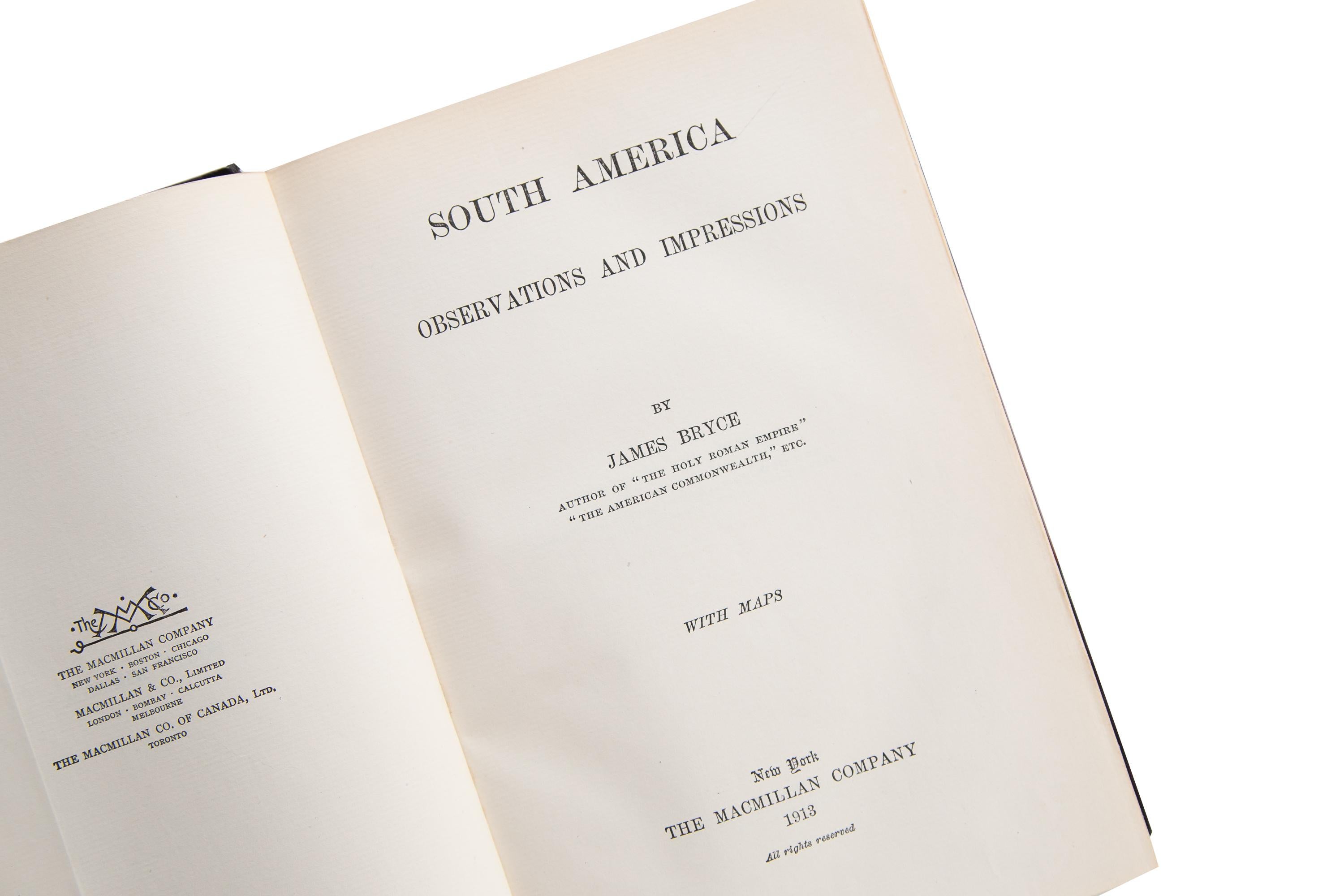 American 1 Volume, James Bryce, South America, Observations & Impressions For Sale