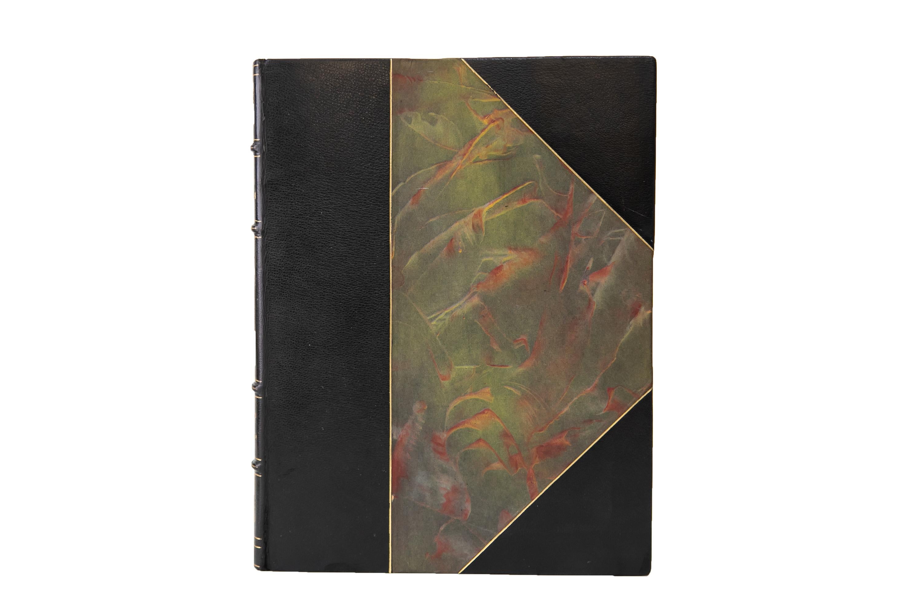 1 Volume. Richard Burton, The Kasîdah of Hâjî Abdû El-Yezdî. Limited Edition. Bound by Bennett in 3/4 black morocco and marbled boards, bordered in gilt-tooling. The spines display raised bands, label lettering, star, and moon details, all