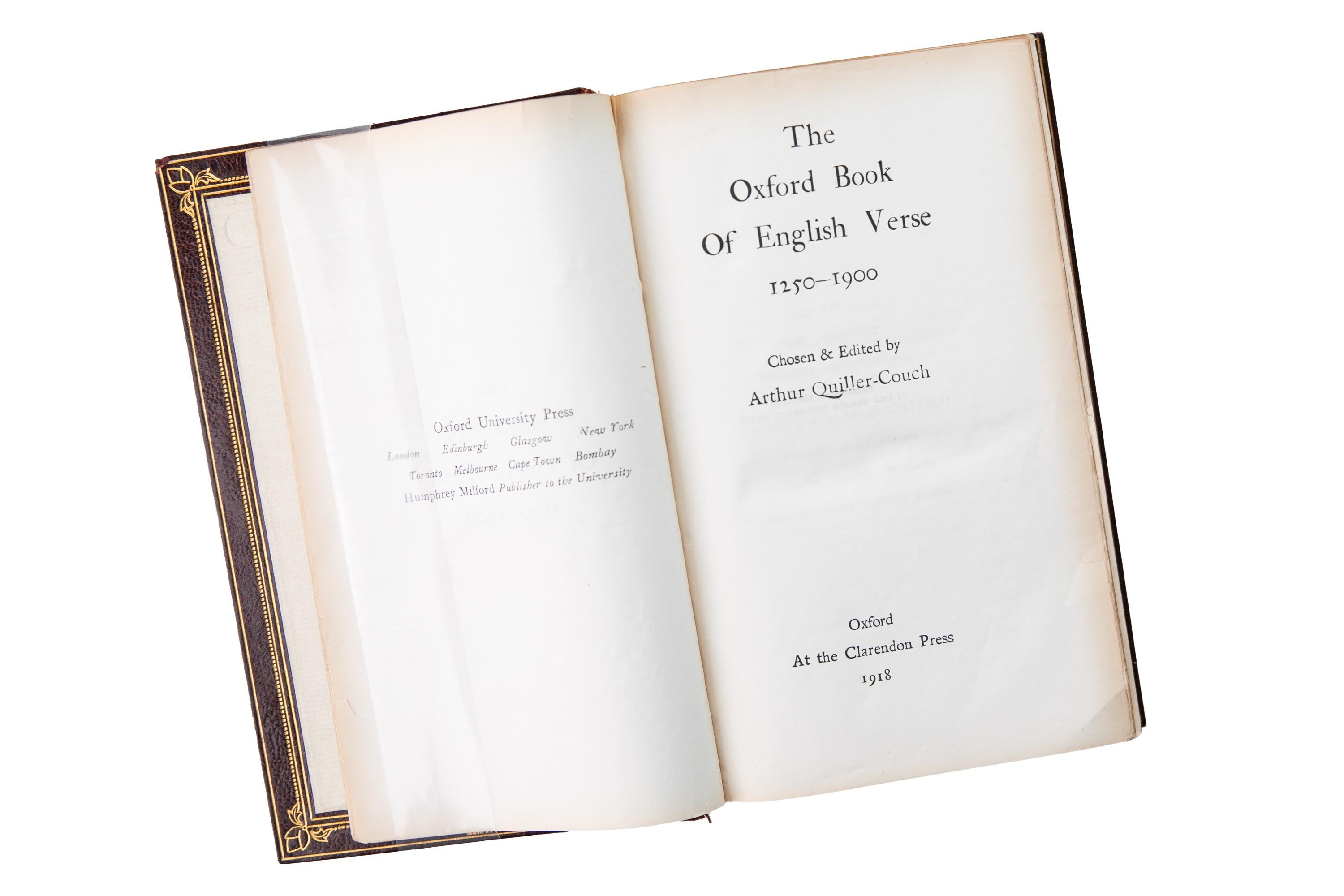 Anglais 1 Volume. Sir Arthur Quiller-Couch, The Oxford Book of English Verse en vente