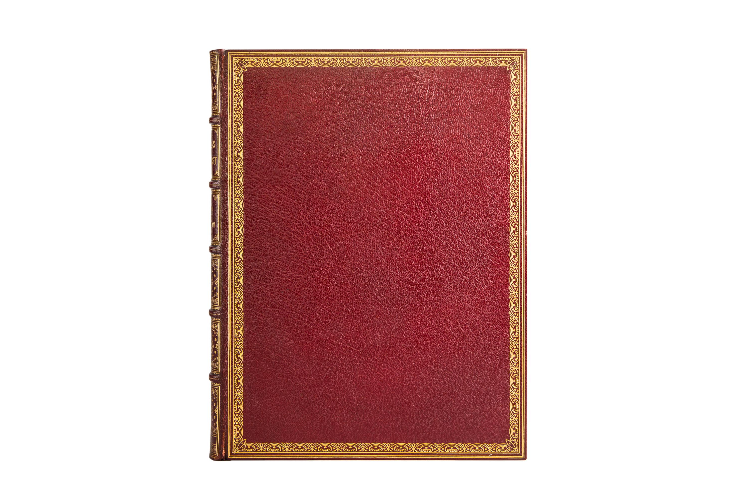1 Volume. Sir John Skelton. Charles The First. Bound in full red morocco by Riviere & Son, all edges gilt, raised bands, ornate gilt on spines and covers, marbled endpapers, profusely illustrated, hand-colored frontispiece. Published: London &