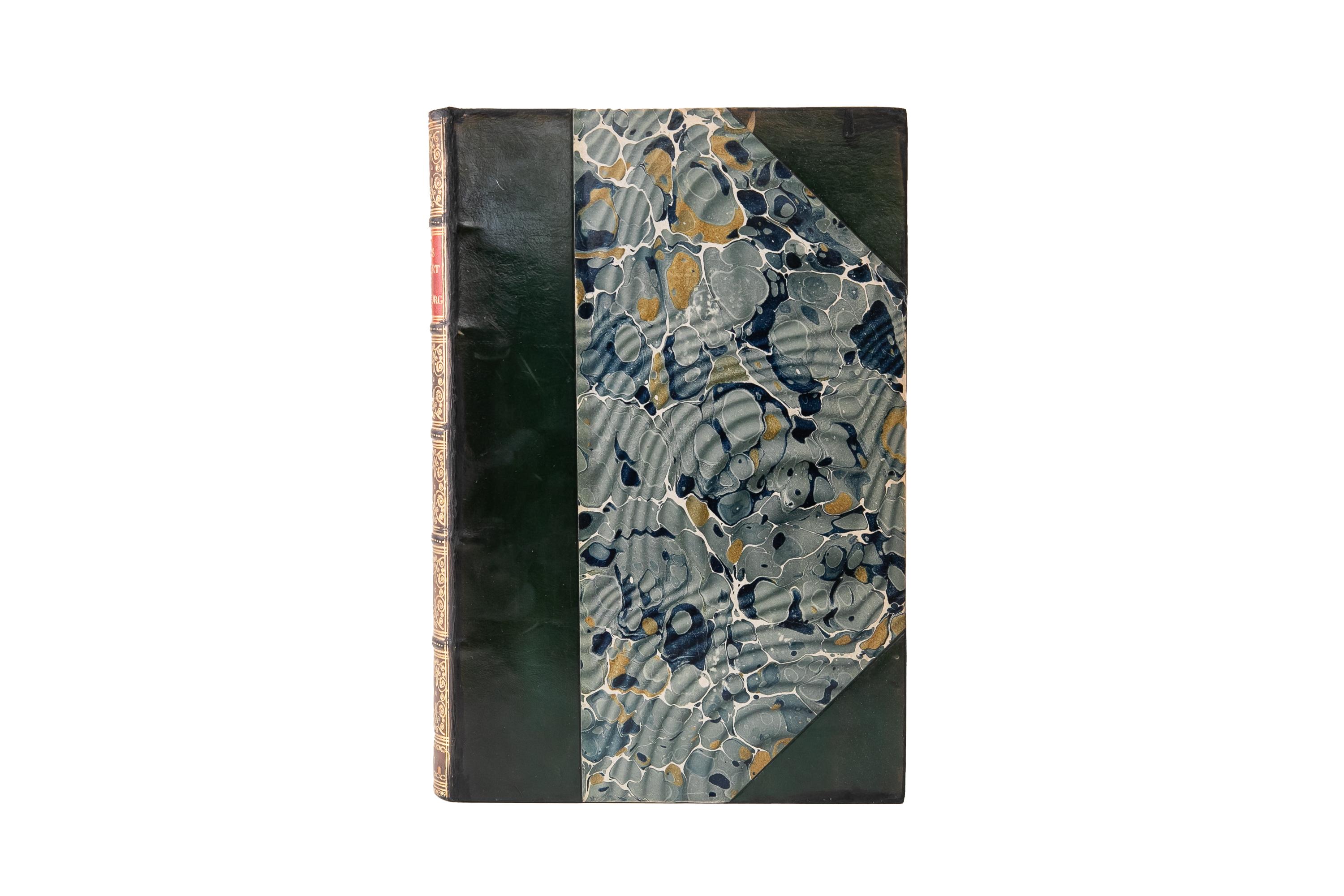 1 Volume. The Court of St. Petersburg, Secret Memoirs. Limited Edition. Bound by Zaehnsdorf in 3.4 green calf and marbled boards. Raised band spine gilt-tooled with a red morocco label. Top edge gilt with marbled endpapers. The edition is limited to