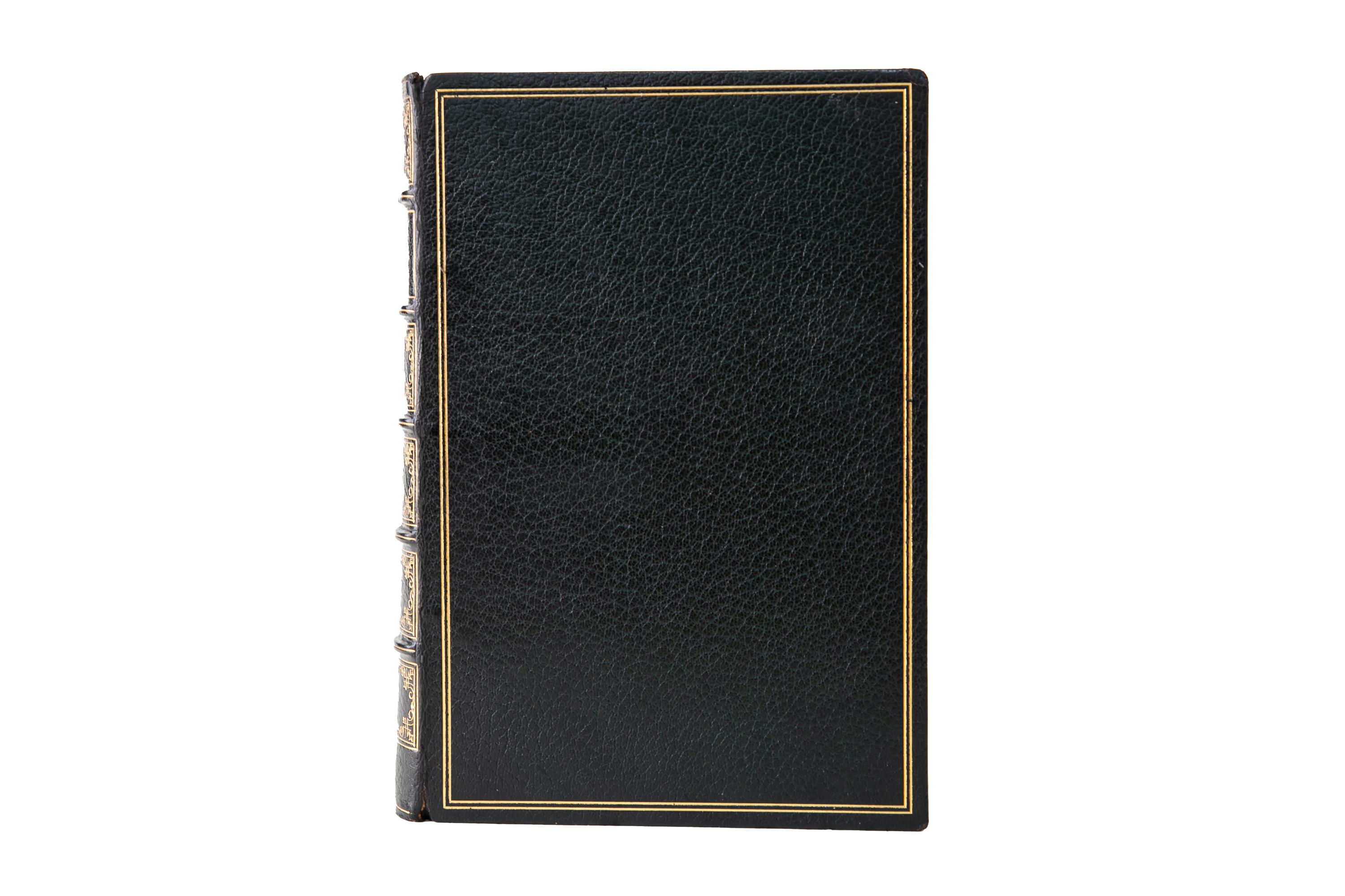 1 Volume. William Cullen Bryant, The Poetical Works. Roslyn Edition. Bound by the Monastery Hill Bindery in full green morocco with gilt-tooling on the covers and raised band spine. With chronologies of Bryant's life & Poems and a bibliography of