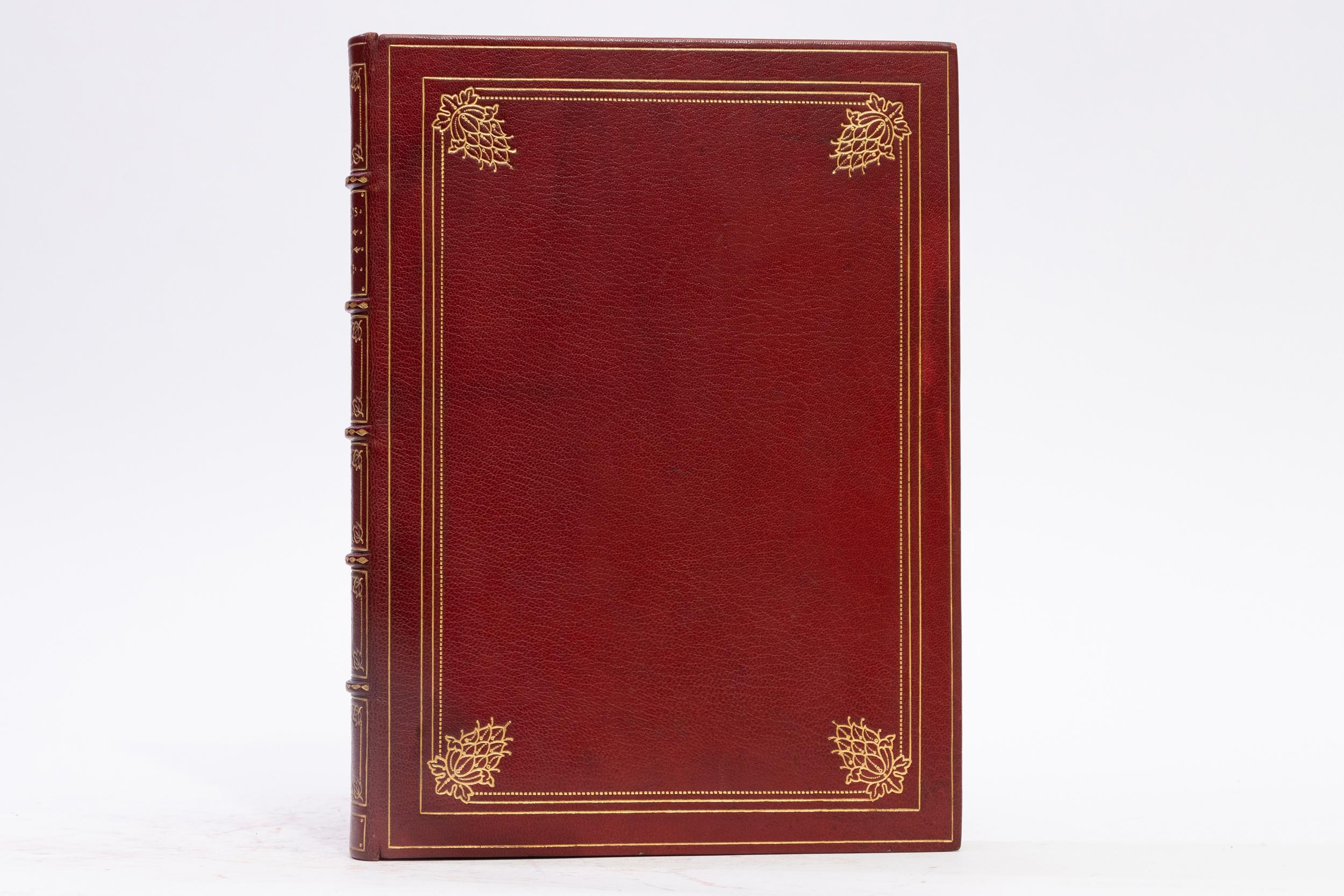 1 Volume. William Shakespeare, The Sonnets of William Shakespeare. Bound in full red morocco. Decorative gilt floral emblems on covers and spines. All edges gilt. Marbled endpapers. Limited edition, number 351 out of 500 copies. Bound by Bayntun