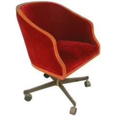 Used 1 Ward Bennett Oak Mohair Bankers Executive Chair Bronze Base