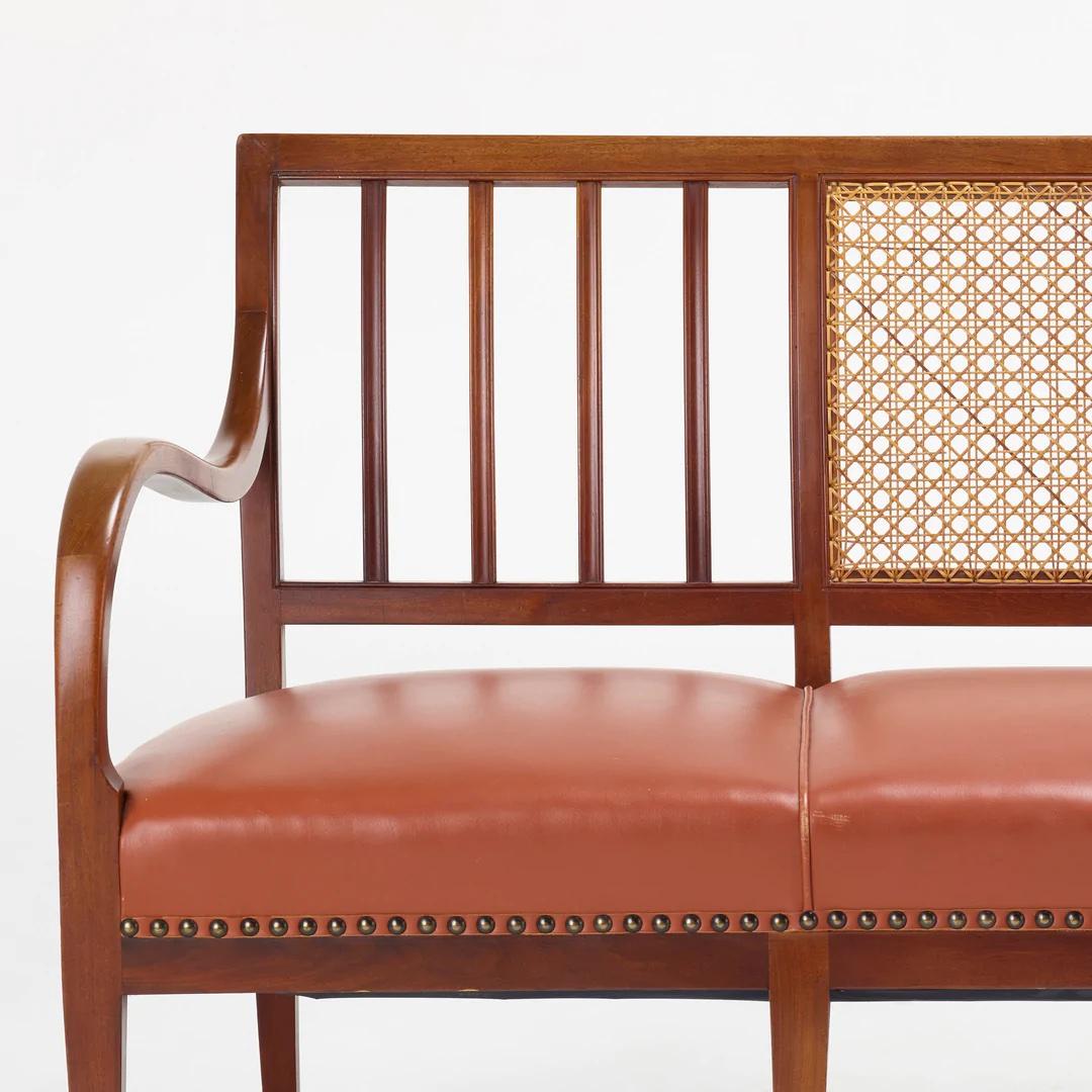 Frits Henningsen Cane, Mahogany, and Leather 10 1/2 Ft Bench For Sale 4