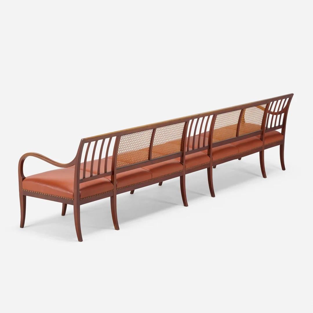 Frits Henningsen Cane, Mahogany, and Leather 10 1/2 Ft Bench For Sale 5