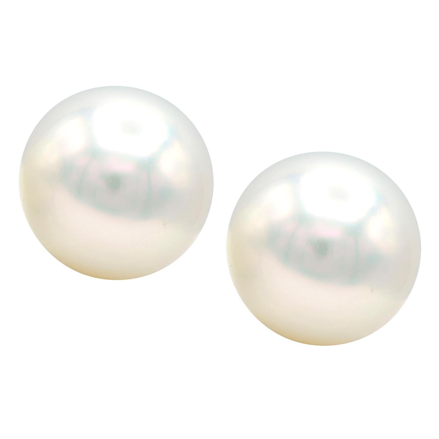 Round Cut 10-10.5mm South Sea Pearl Stud Earrings with 14 Karat White Gold Post and Backs For Sale
