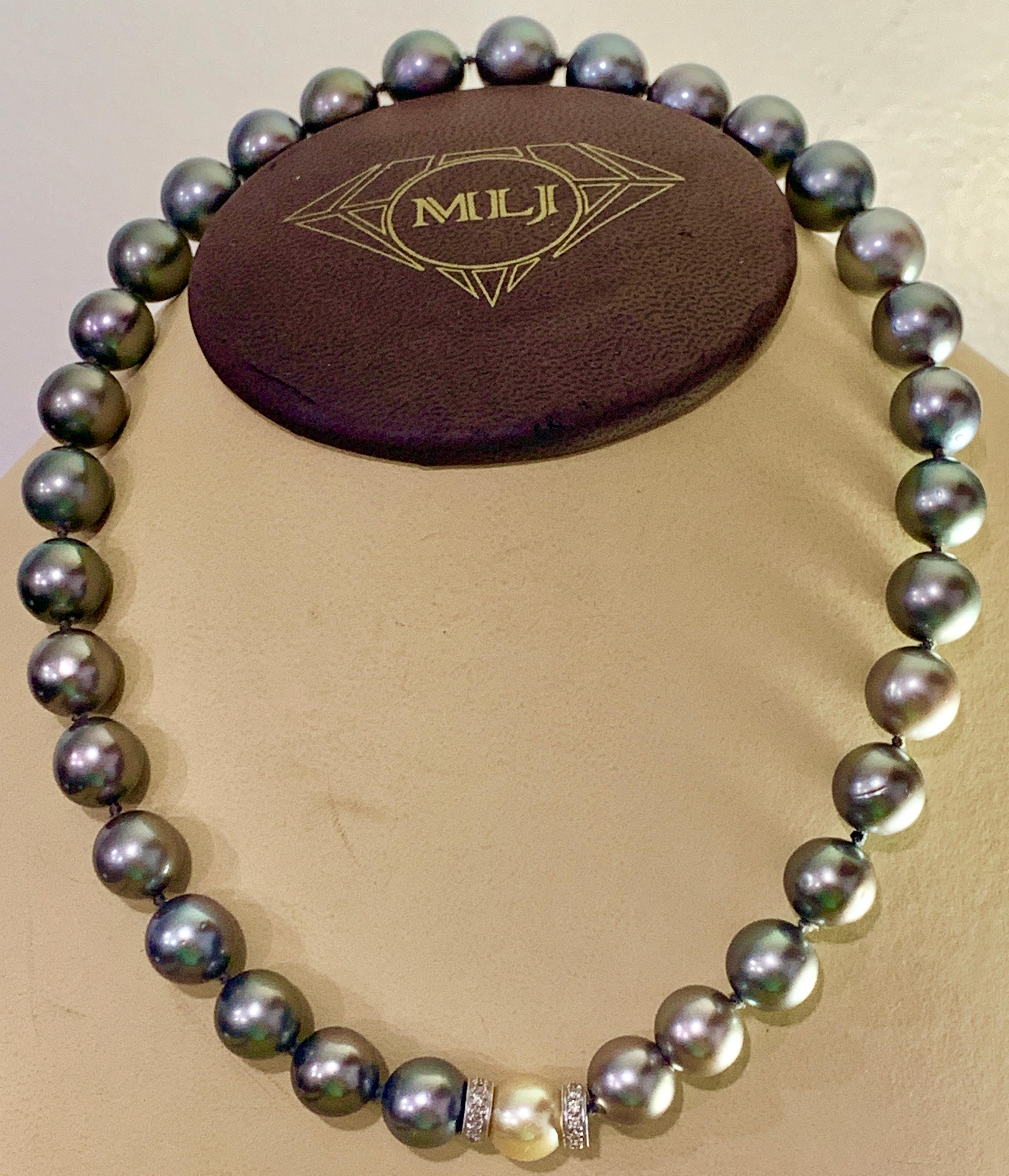 10 MM Tahitian Black Pearls Strand Necklace, Estate, 16 inch 2