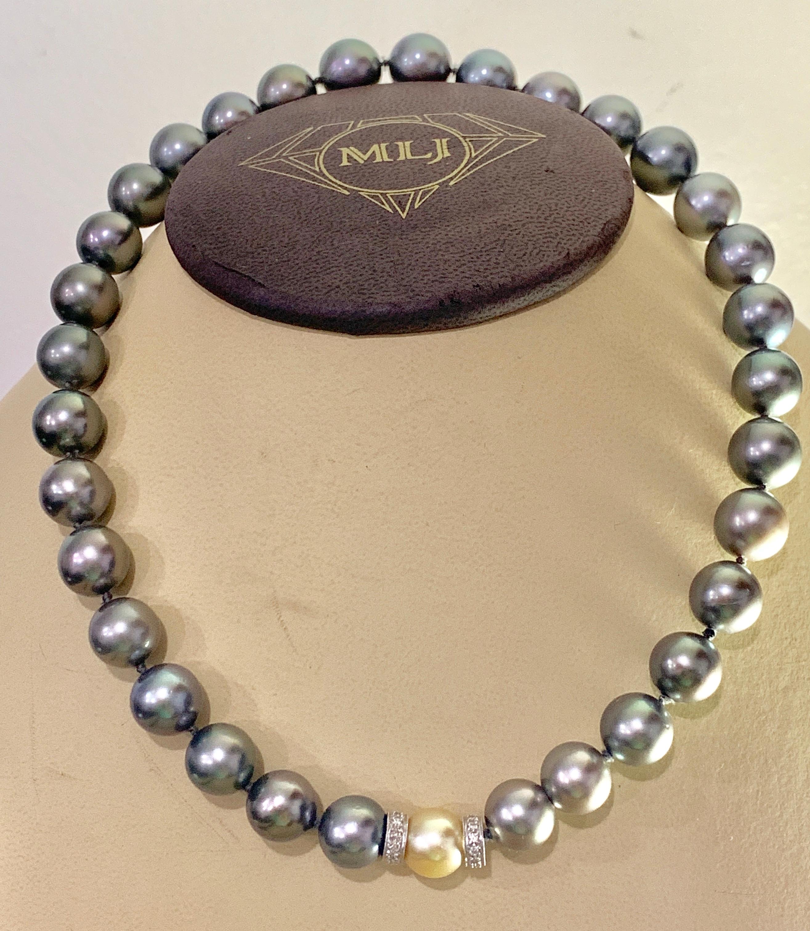 10 MM Tahitian Black Pearls Strand Necklace, Estate, 16 inch 1