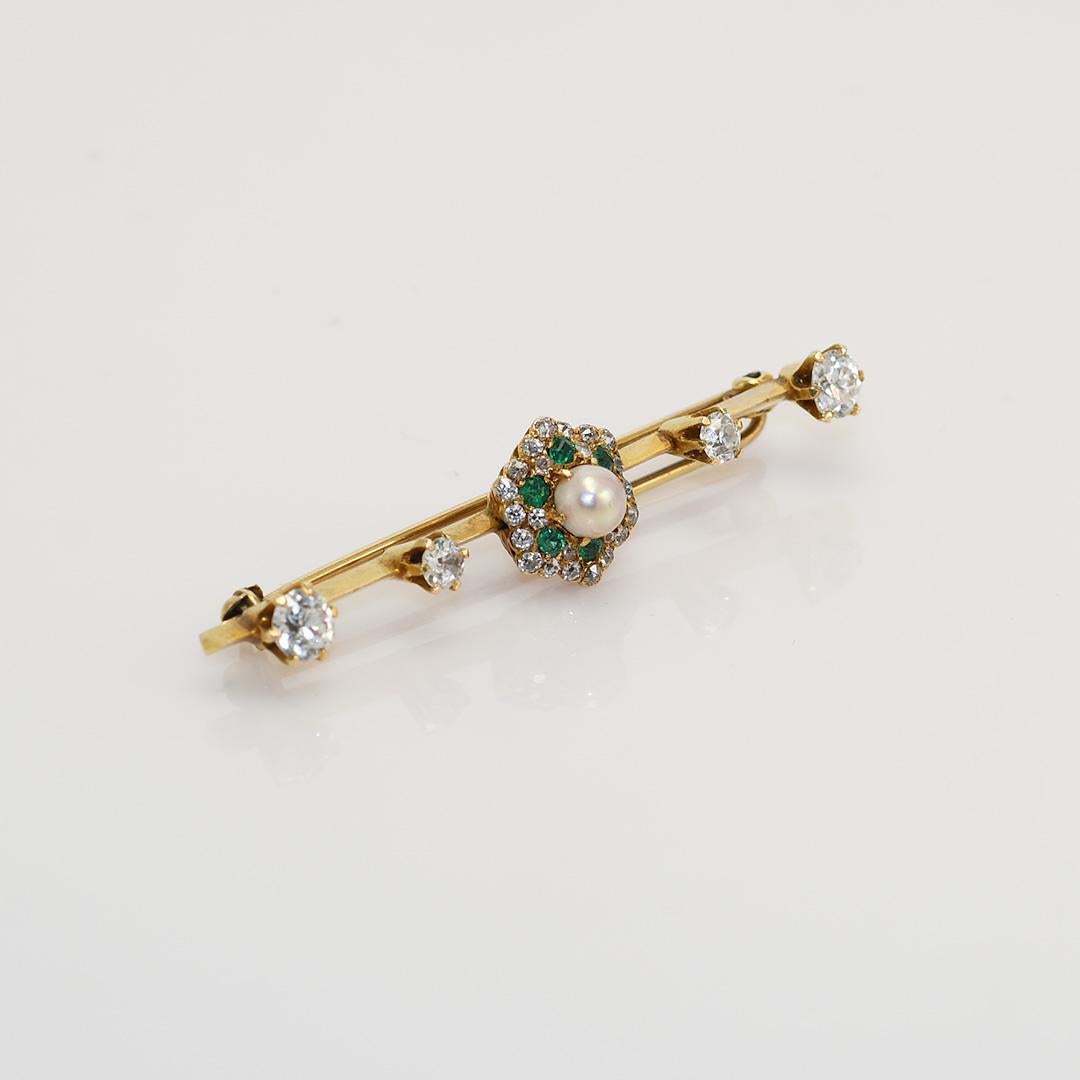 Women's 10/12KYG Antique Diamond & Emerald Brooch, 4.1g
