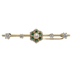 10/12KYG Antique Diamond & Emerald Brooch, 4.1g