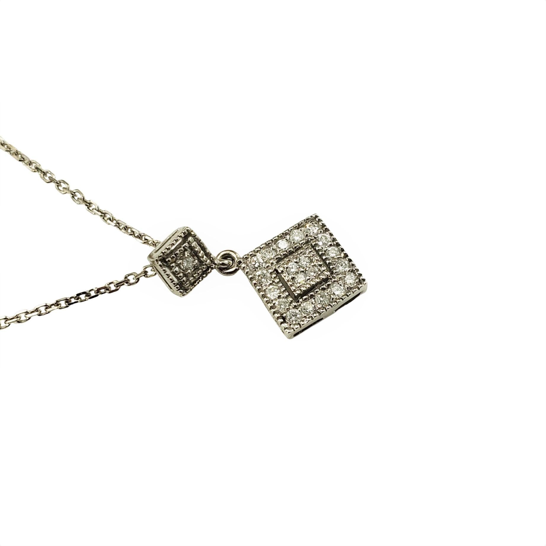 14 Karat White Gold and Diamond Pendant Necklace-

This sparkling pendant features one round brilliant cut diamond and nine baguette diamonds set in classic 10K white gold. Suspends from a classic 14K white gold box chain necklace.

Matching