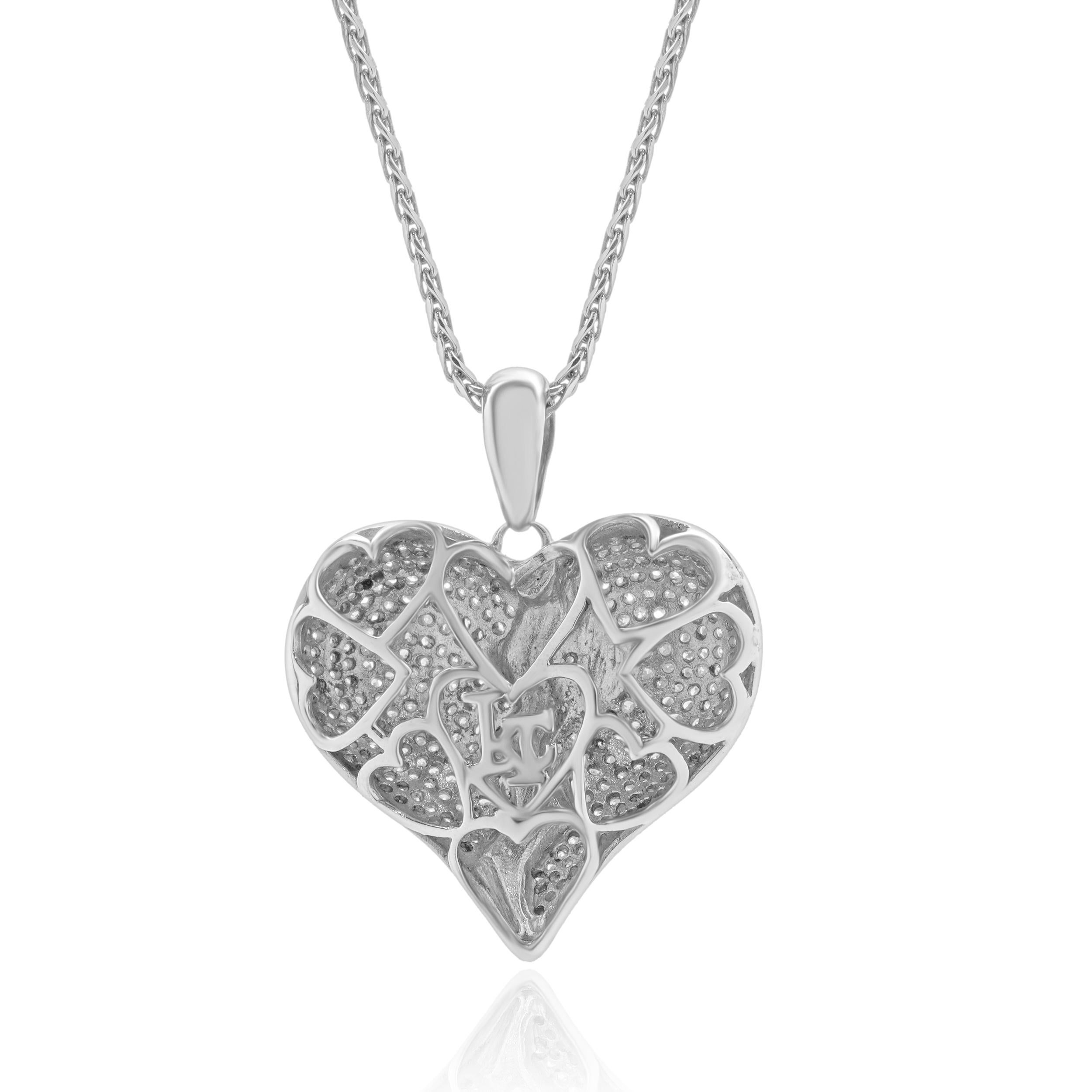 Taglio rotondo 10/14 Collana con cuore spezzato in oro bianco con diamanti e smalto in vendita