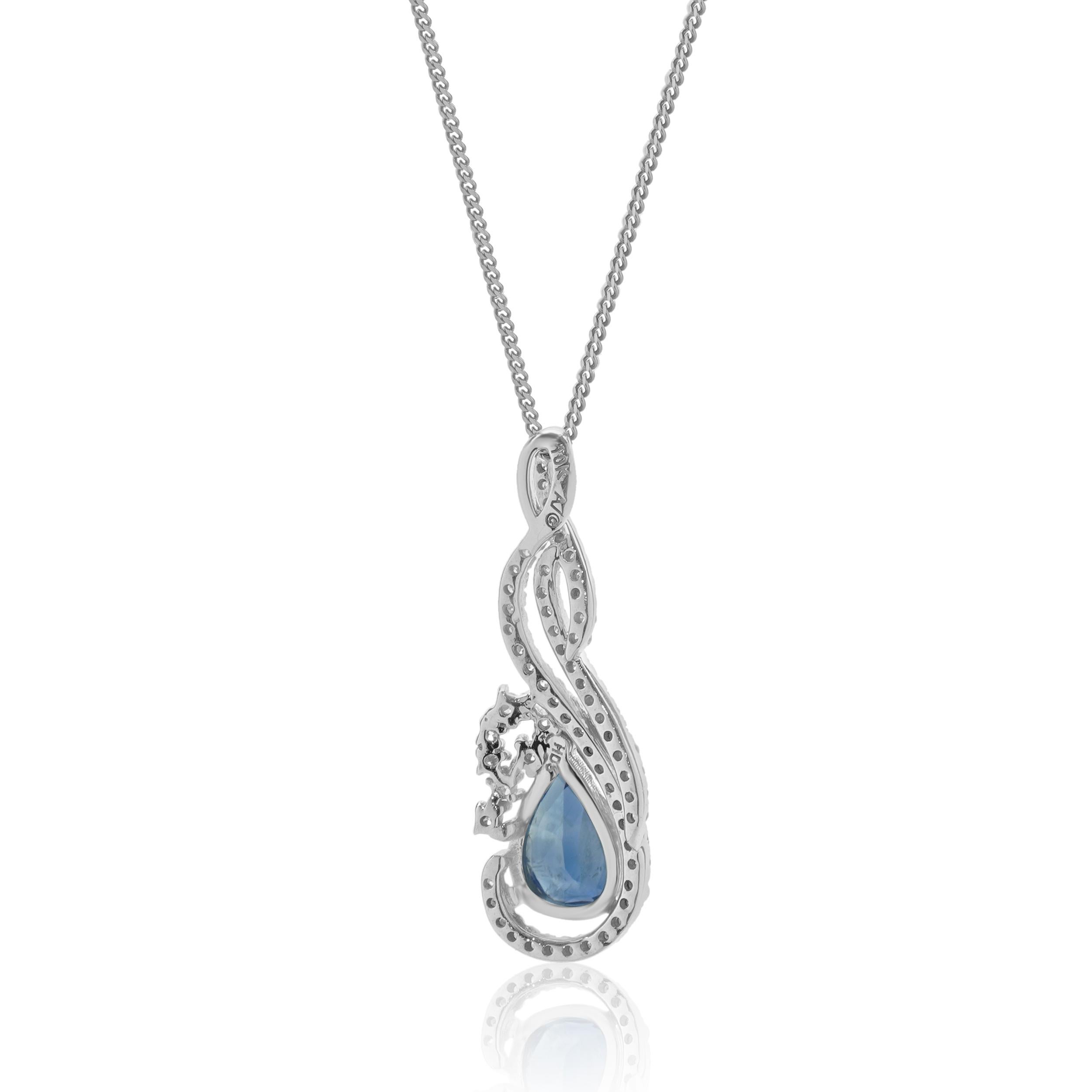Taglio a goccia Collana Twist con zaffiri e diamanti in oro bianco 10 e 14 carati in vendita