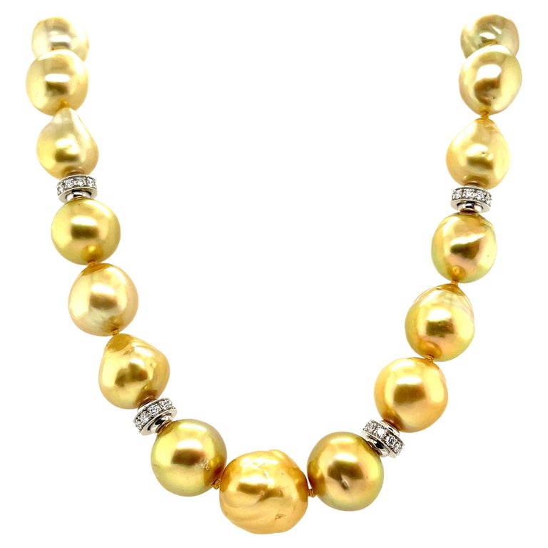 Golden South Seas Pearl, Gold and Diamond Necklace For Sale at 1stDibs