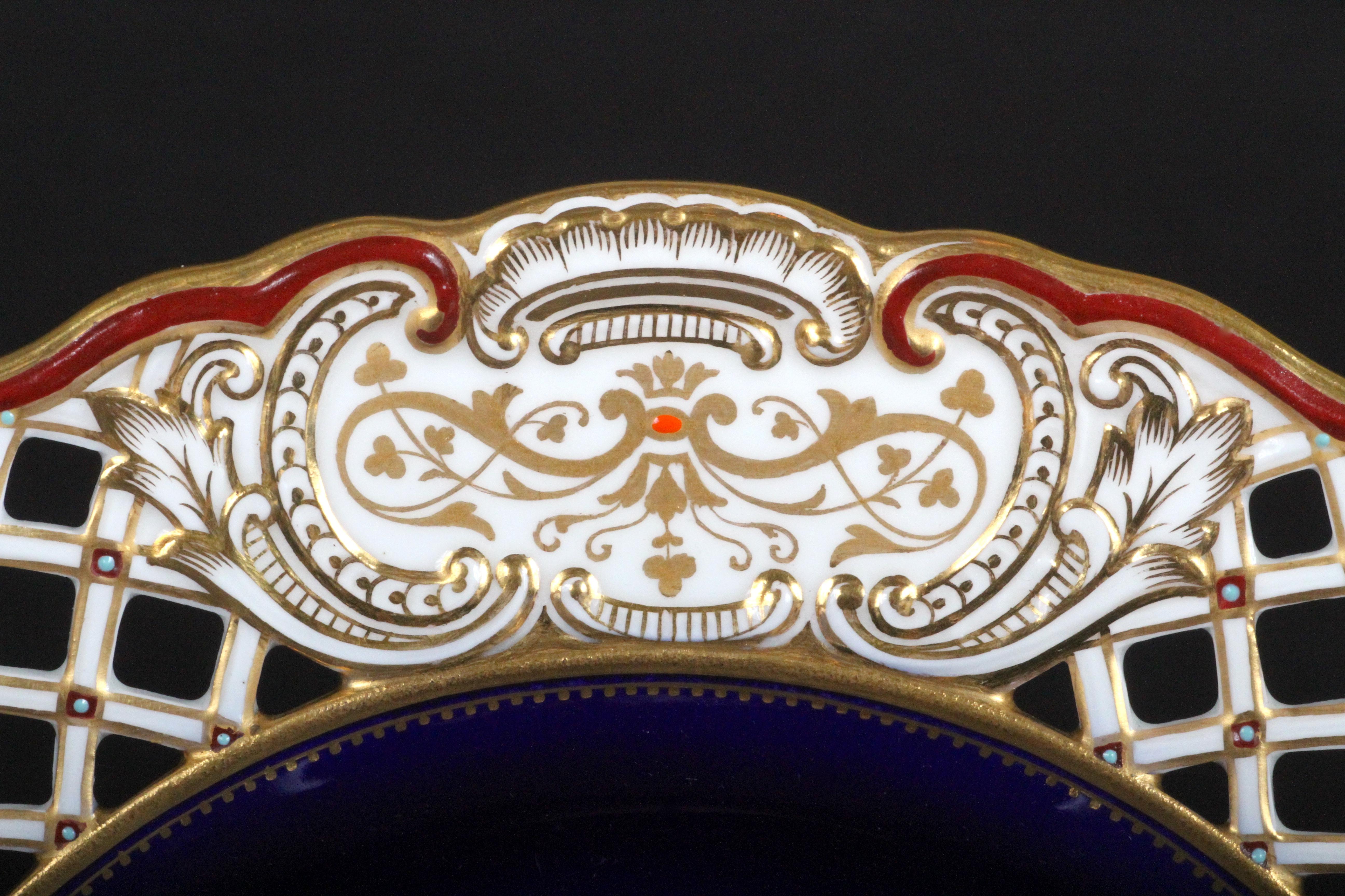 Late 19th Century Set of 10, 19th Century Wedgwood Queensware Cobalt and Gilt Plates For Sale
