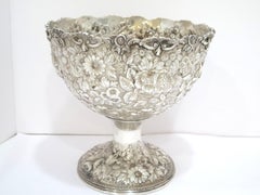 Sterling Silver Justis & Armiger Antique Floral Repousse Footed Bowl