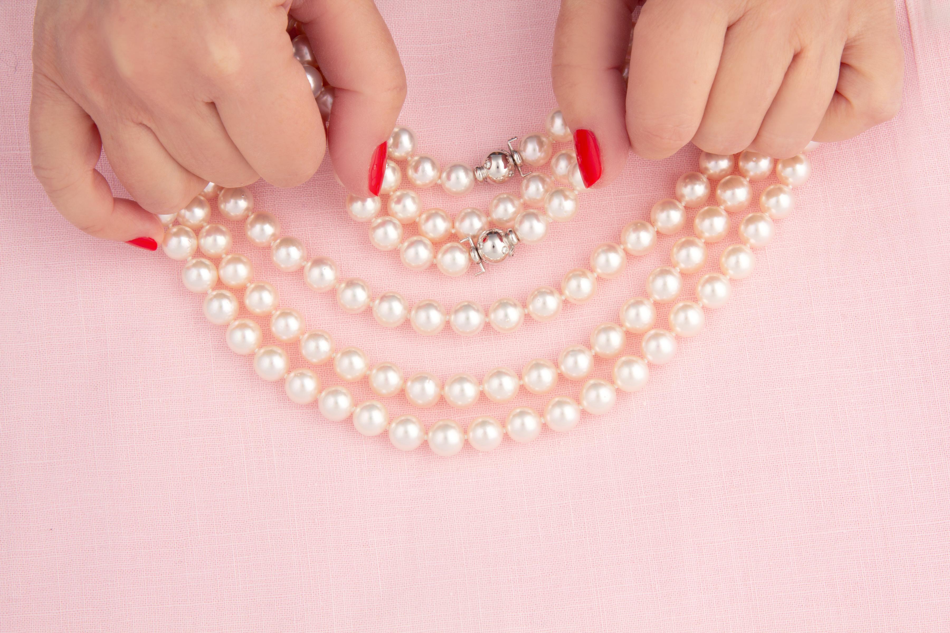 Donna Set di collane di perle triple da 10/9,5 mm Design/One Gafter in vendita