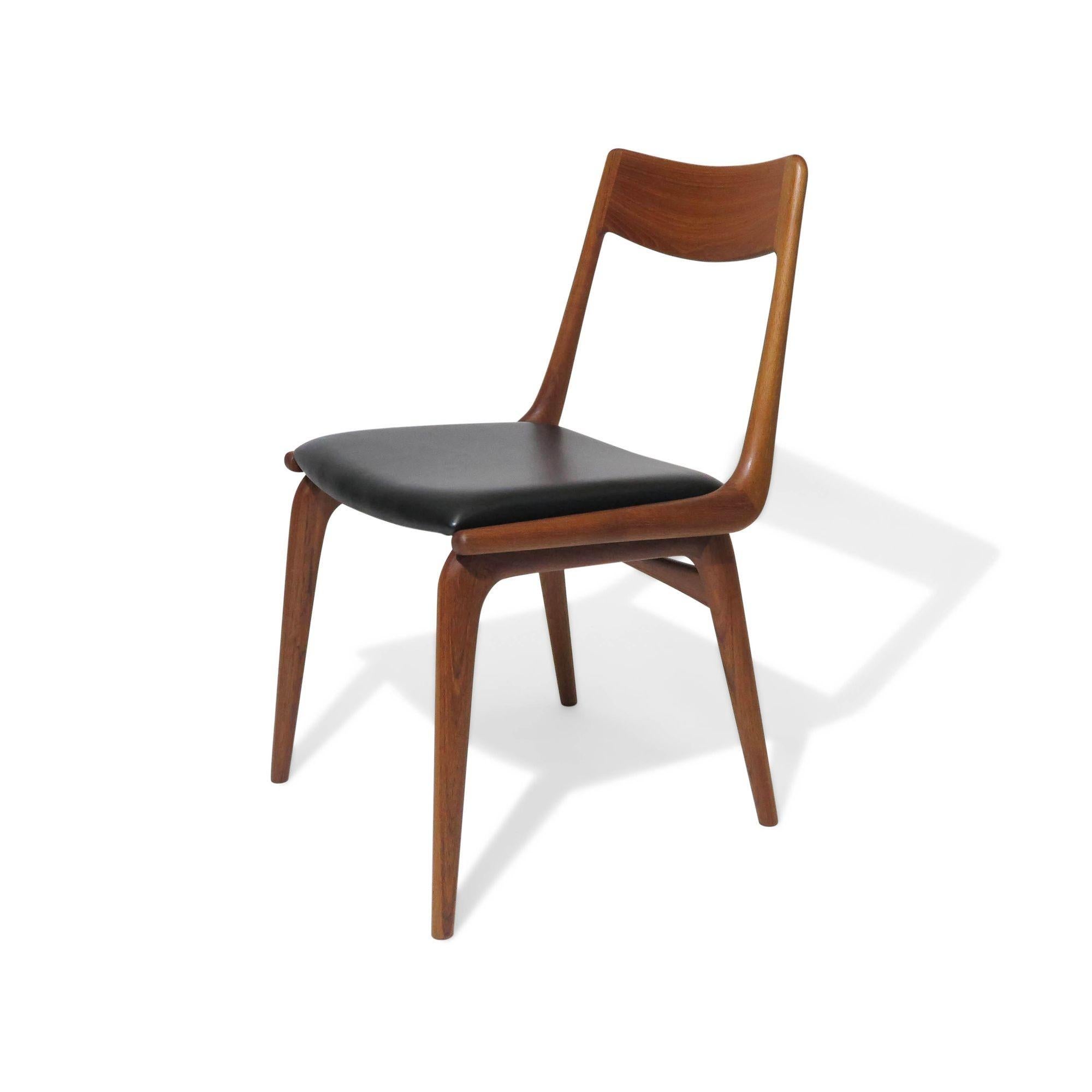 Leather 10 Alfred Christensen Boomerang Danish Teak Dining Chairs