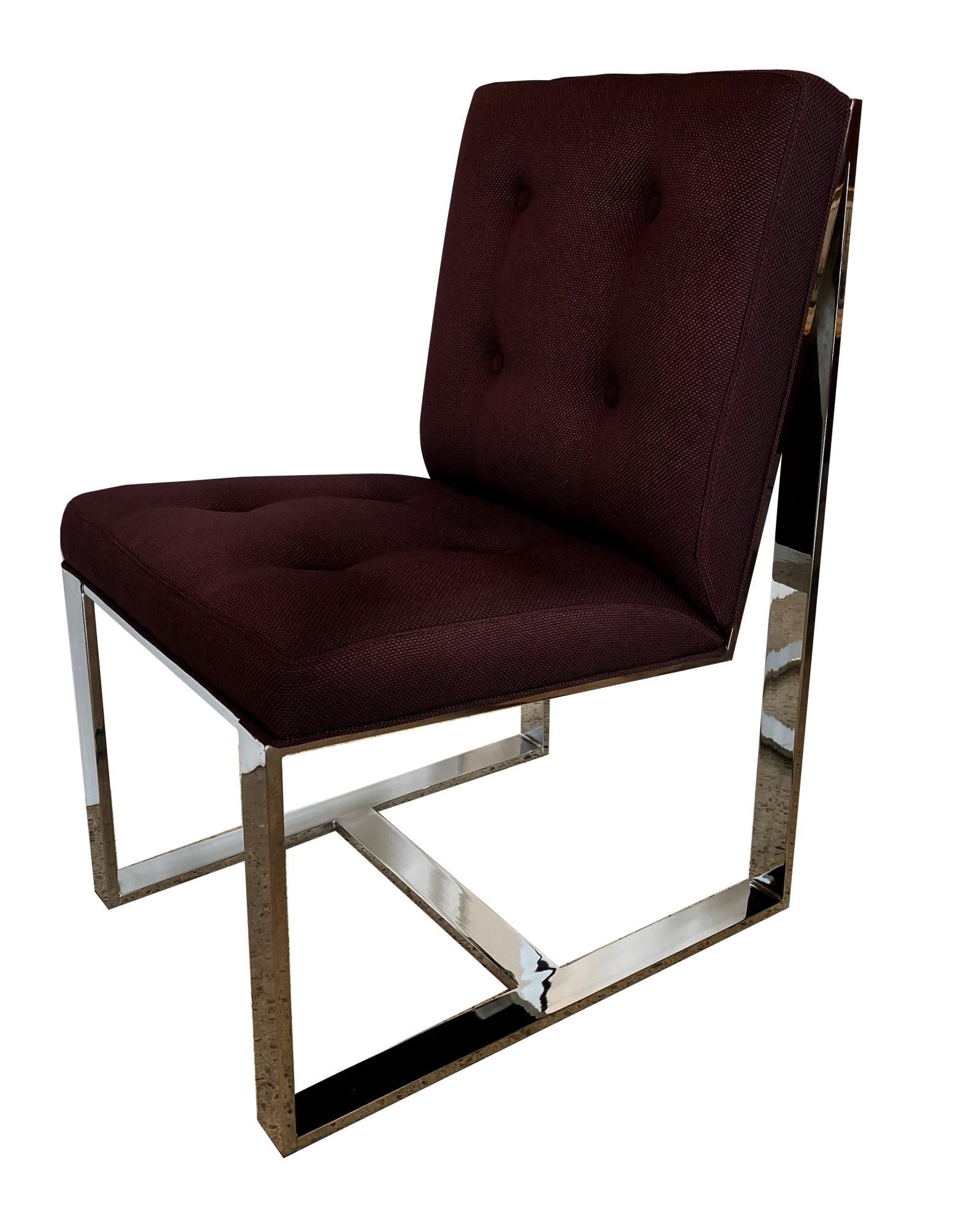 the polished stainless frames with v back and cross stretcher and upholstered seat.