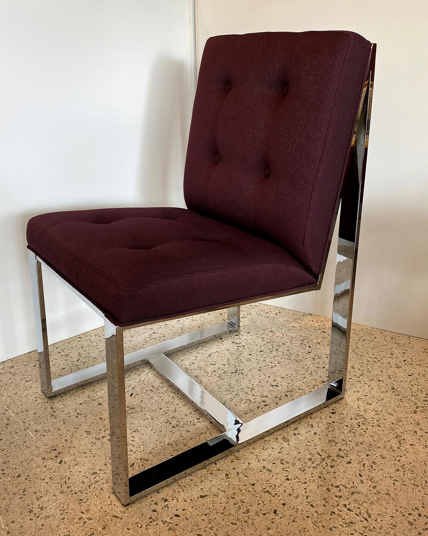 10 American Polished Stainless & Upholstered Dining Chairs, Milo Baughman In Good Condition For Sale In Hollywood, FL