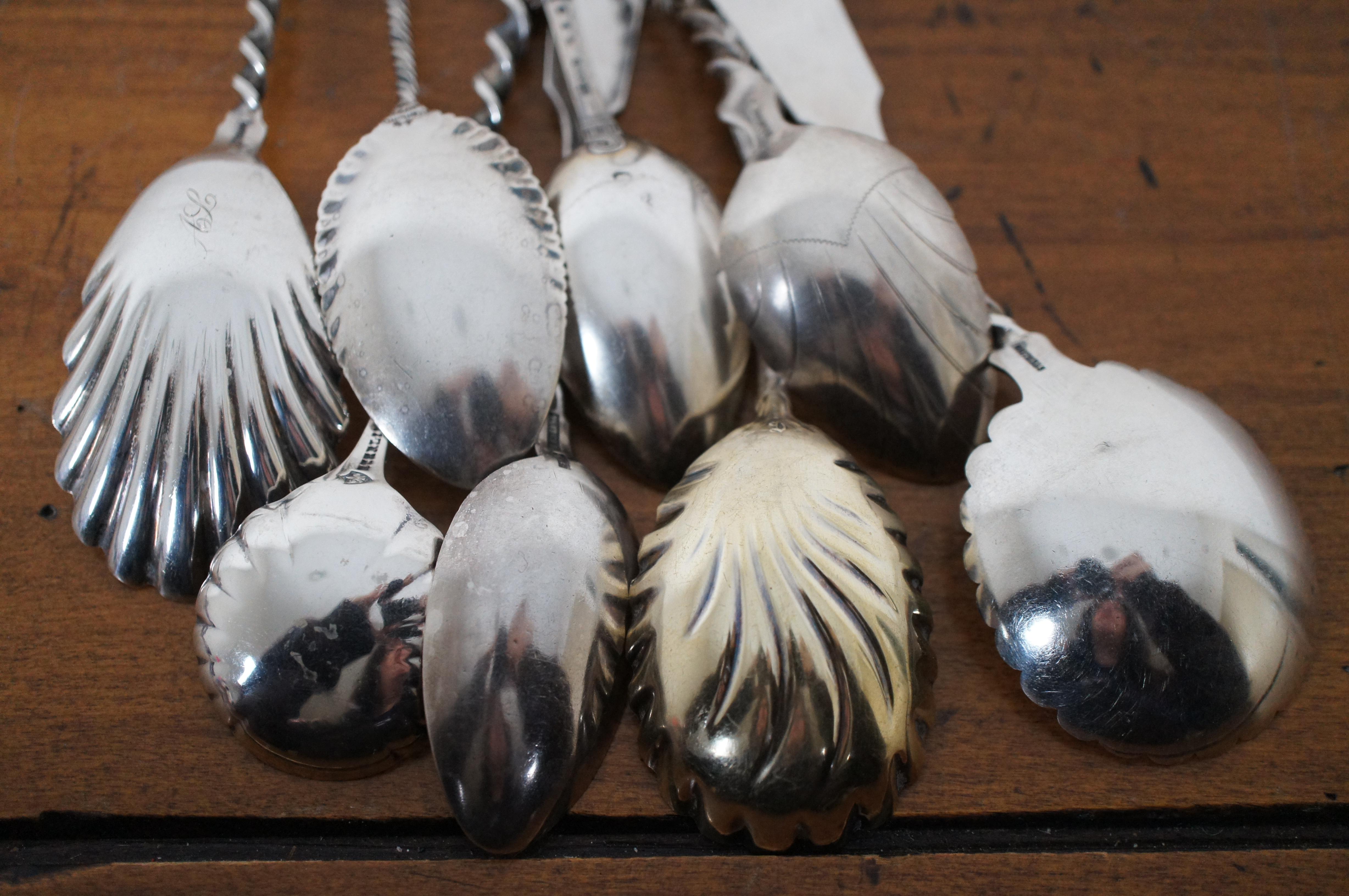 10 Antique Assorted Sterling Silver Twisted Scalloped Serving Spoons 184g For Sale 1